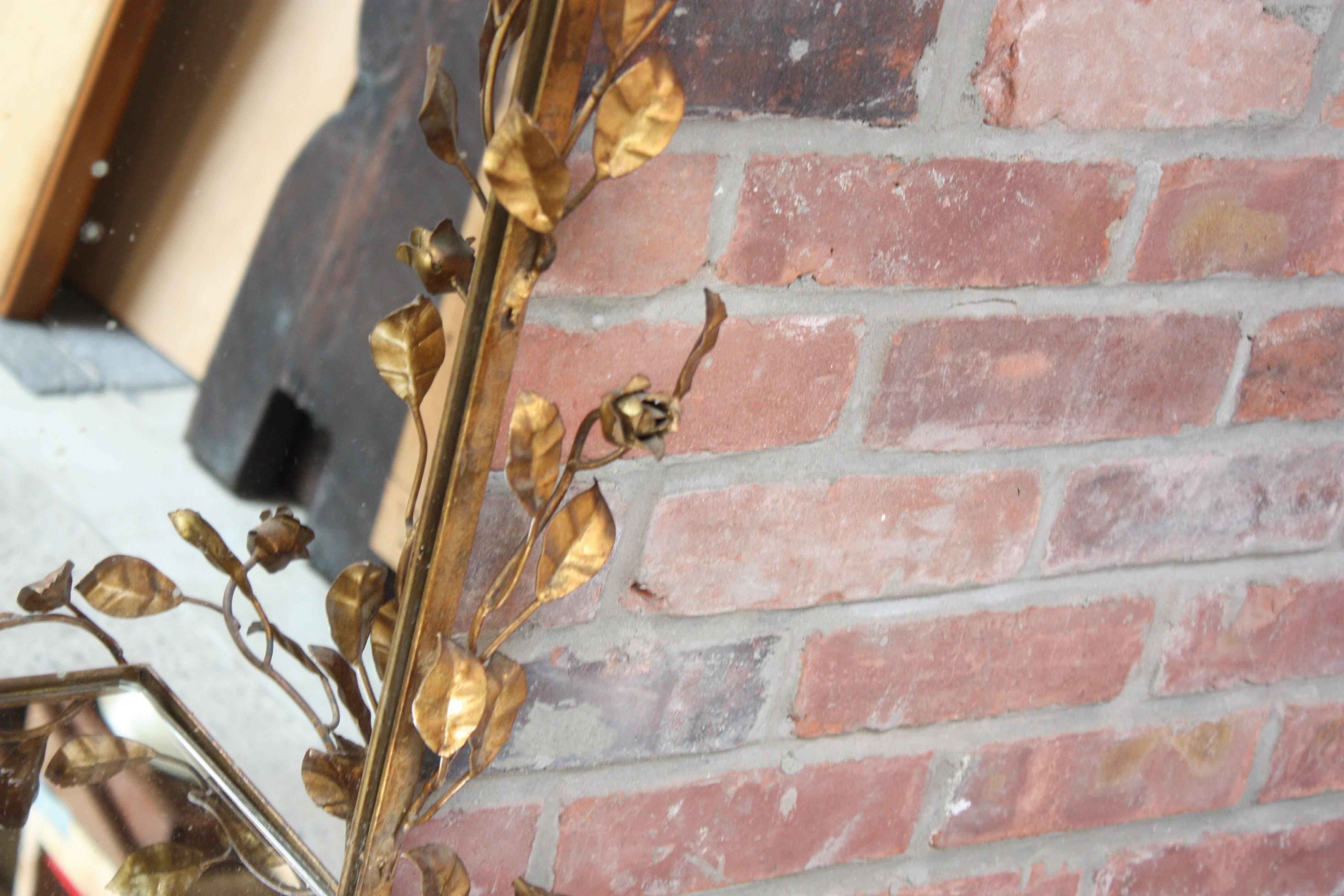 Italian Gilt Tole Floral Motif Mirror with Shelf In Good Condition In Brooklyn, NY