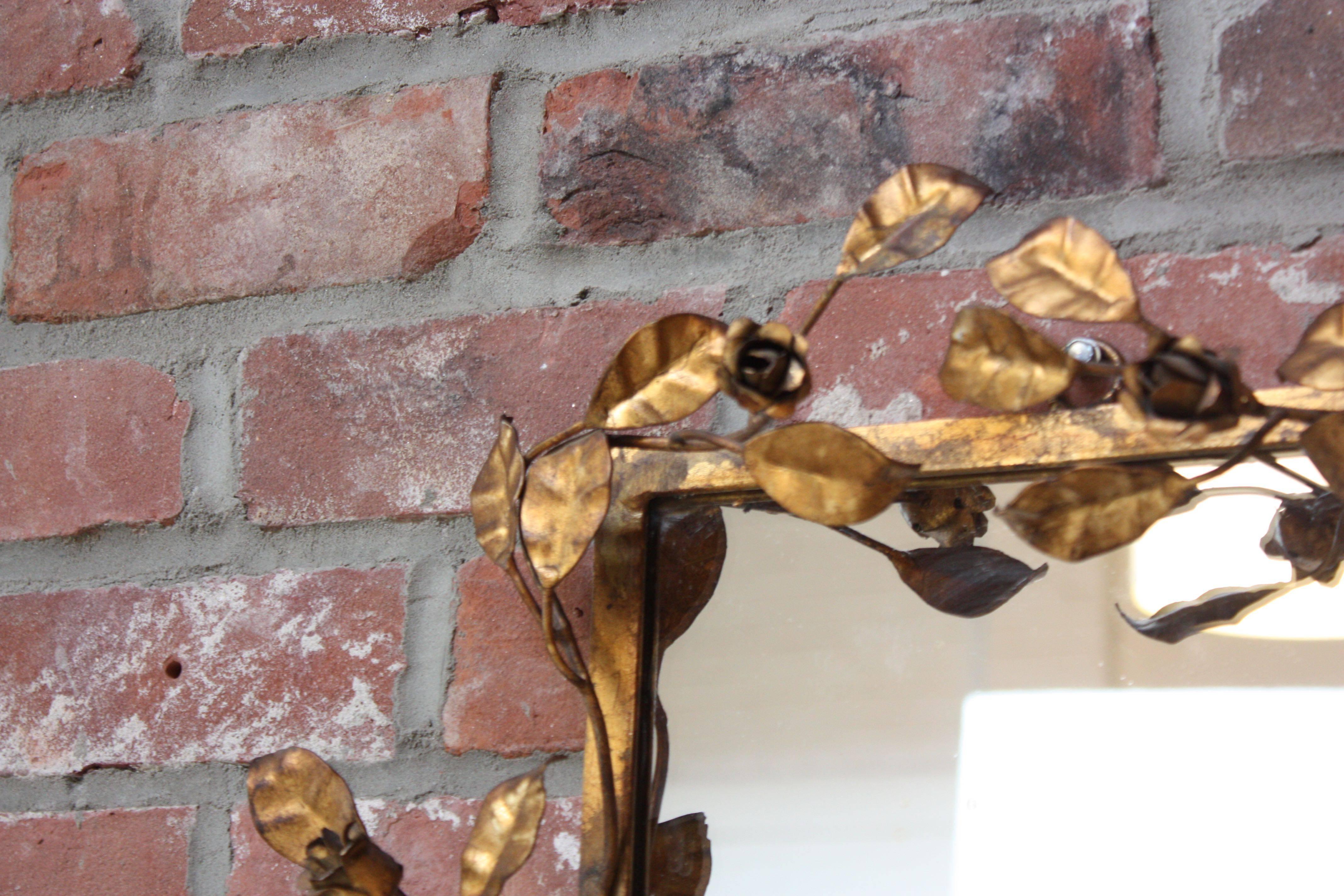 Gilt Metal Italian Gilt Tole Floral Motif Mirror with Shelf