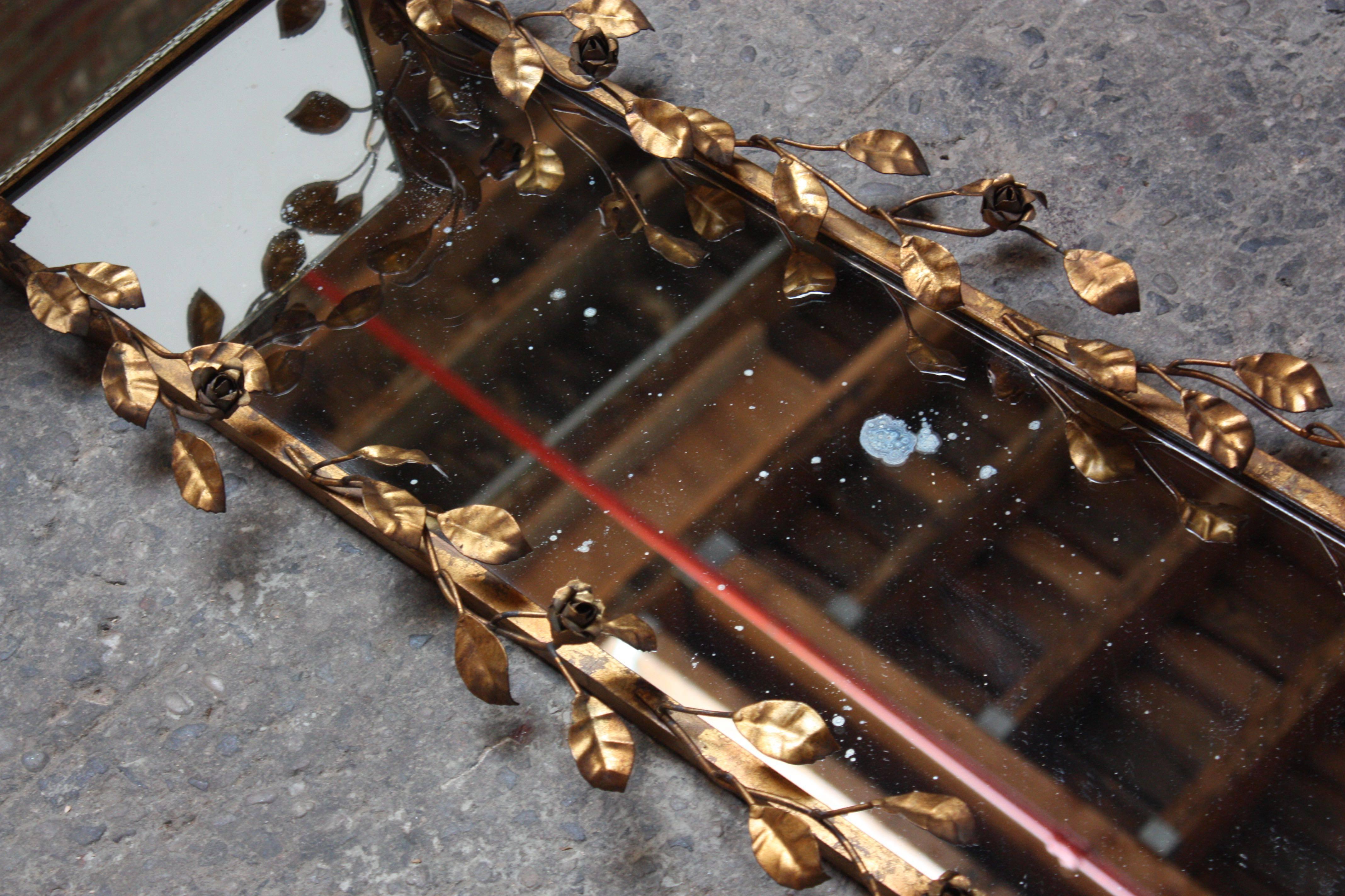 Italian Gilt Tole Floral Motif Mirror with Shelf 2