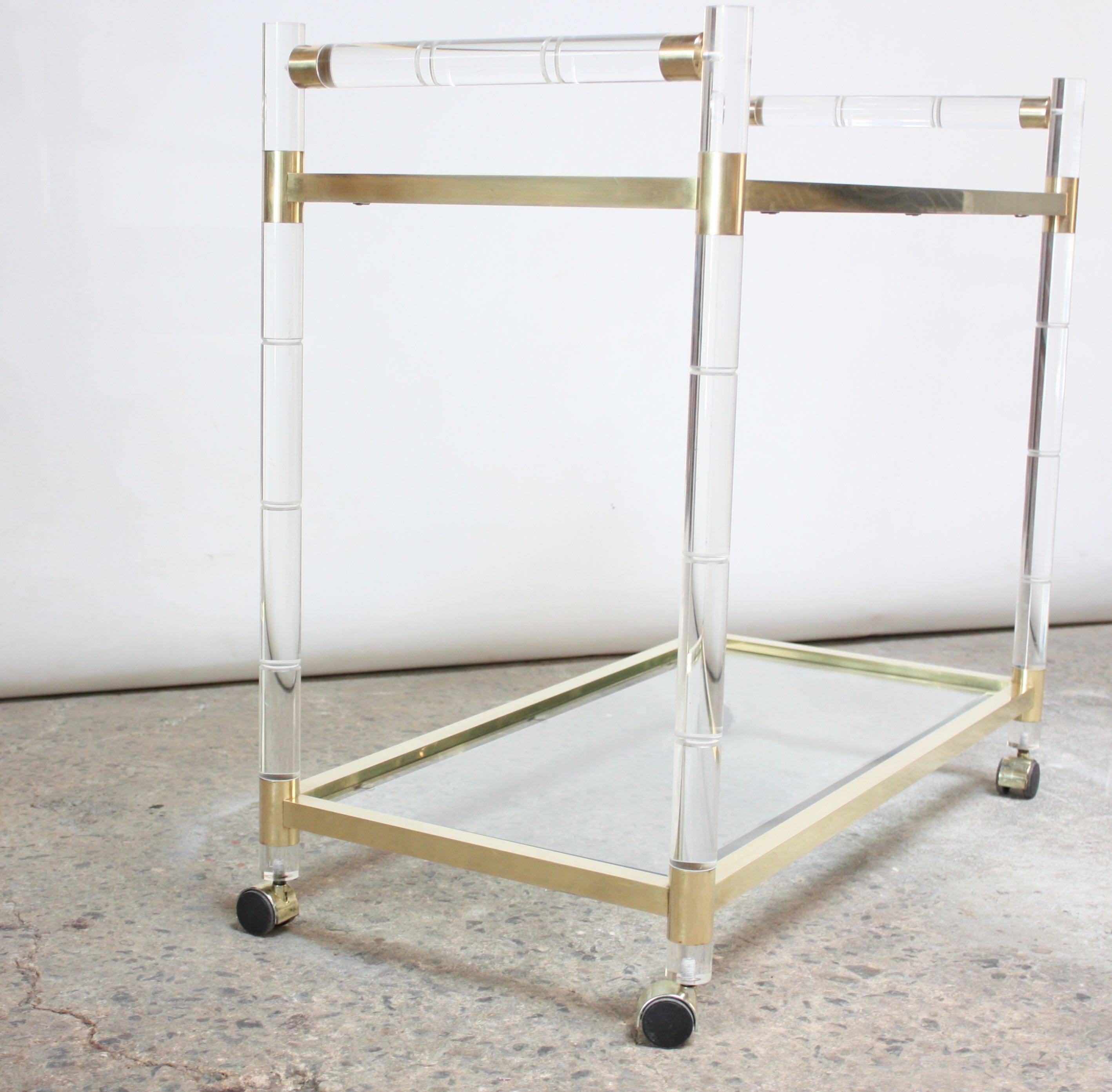 American Charles Hollis Jones Lucite Faux-Bamboo and Brass Serving Cart