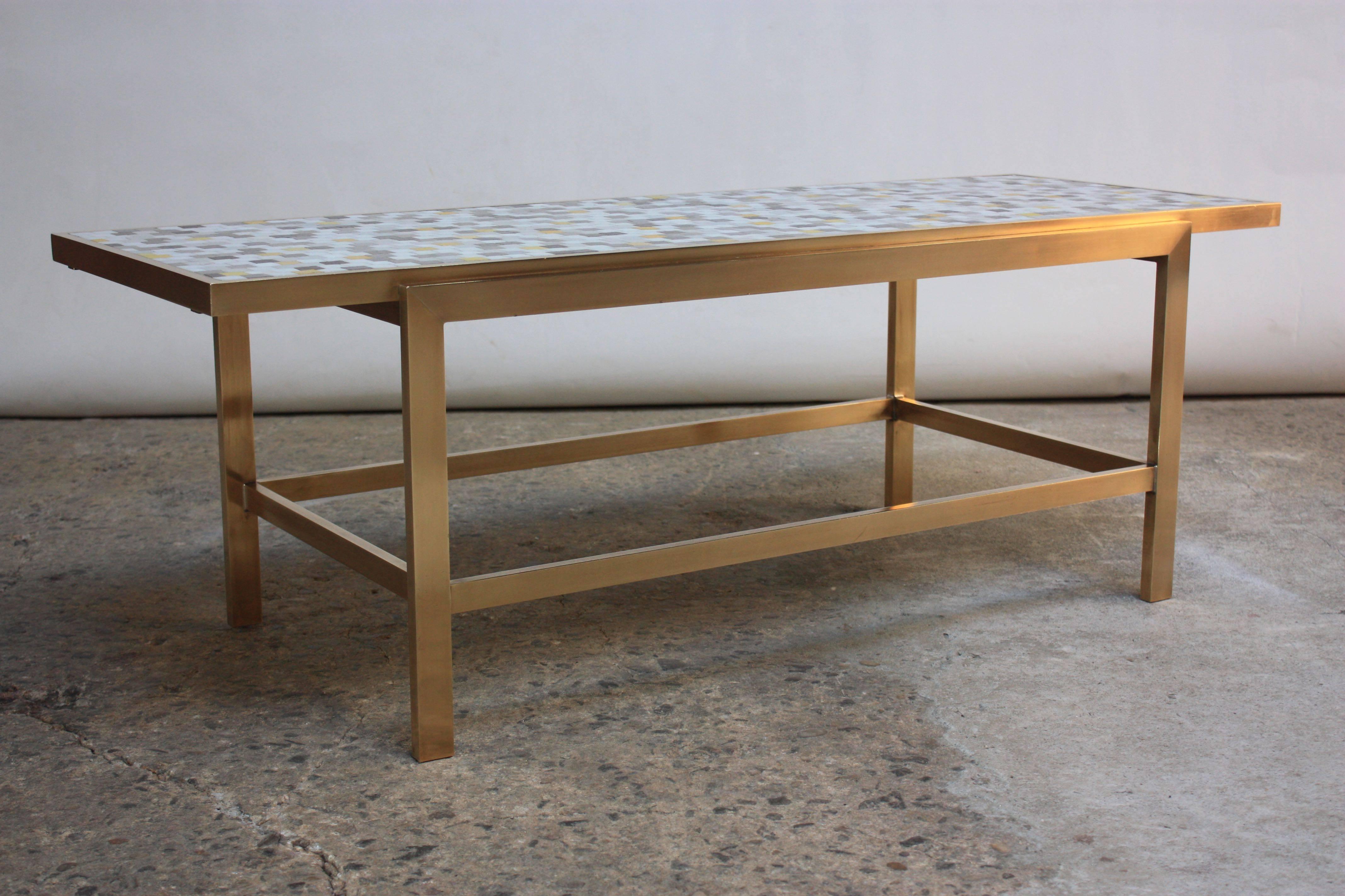 Mid-Century Modern Vintage Brass and Mosaic Coffee Table Attributed to Ed Wormley for Dunbar For Sale