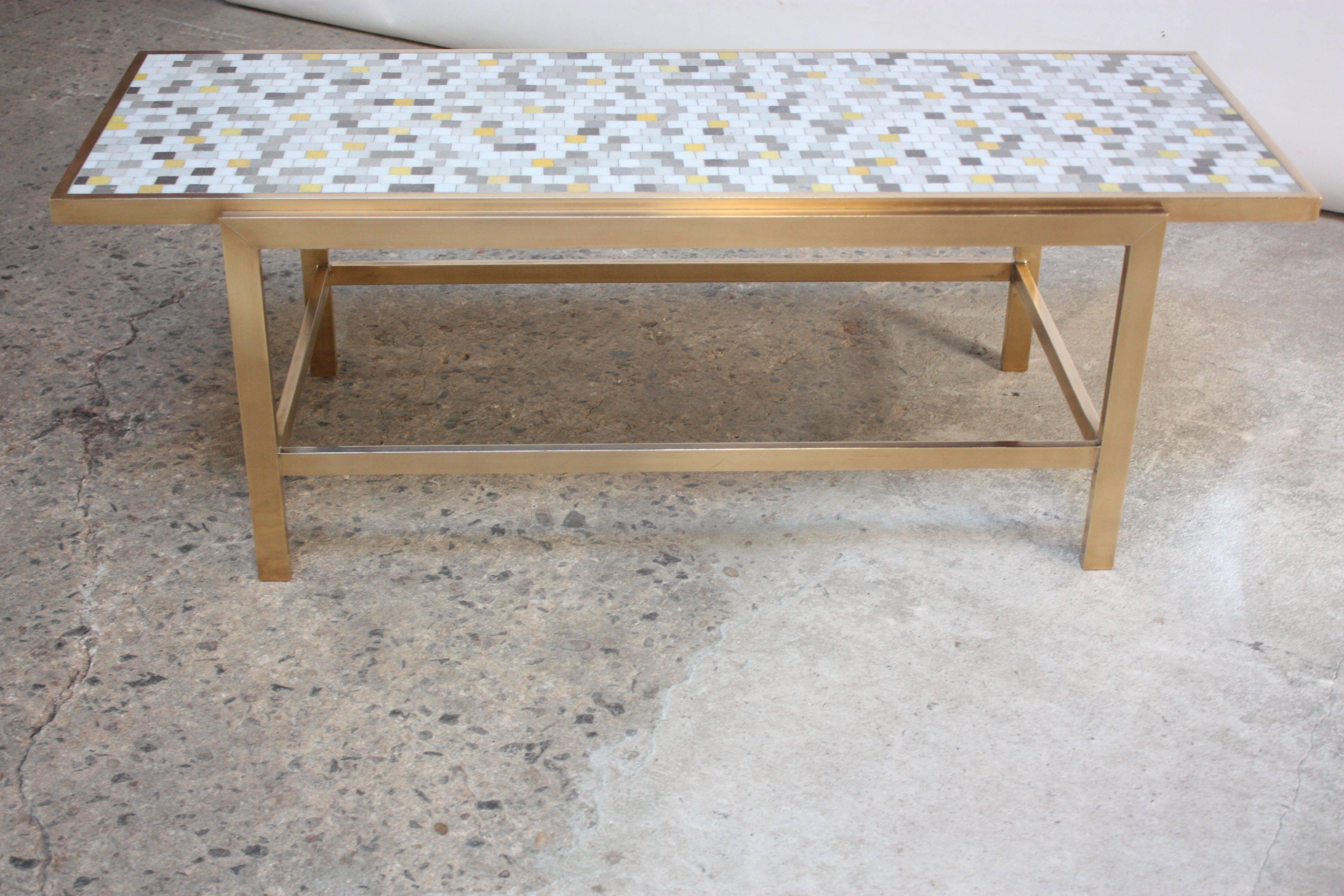 Vintage Brass and Mosaic Coffee Table Attributed to Ed Wormley for Dunbar In Good Condition For Sale In Brooklyn, NY