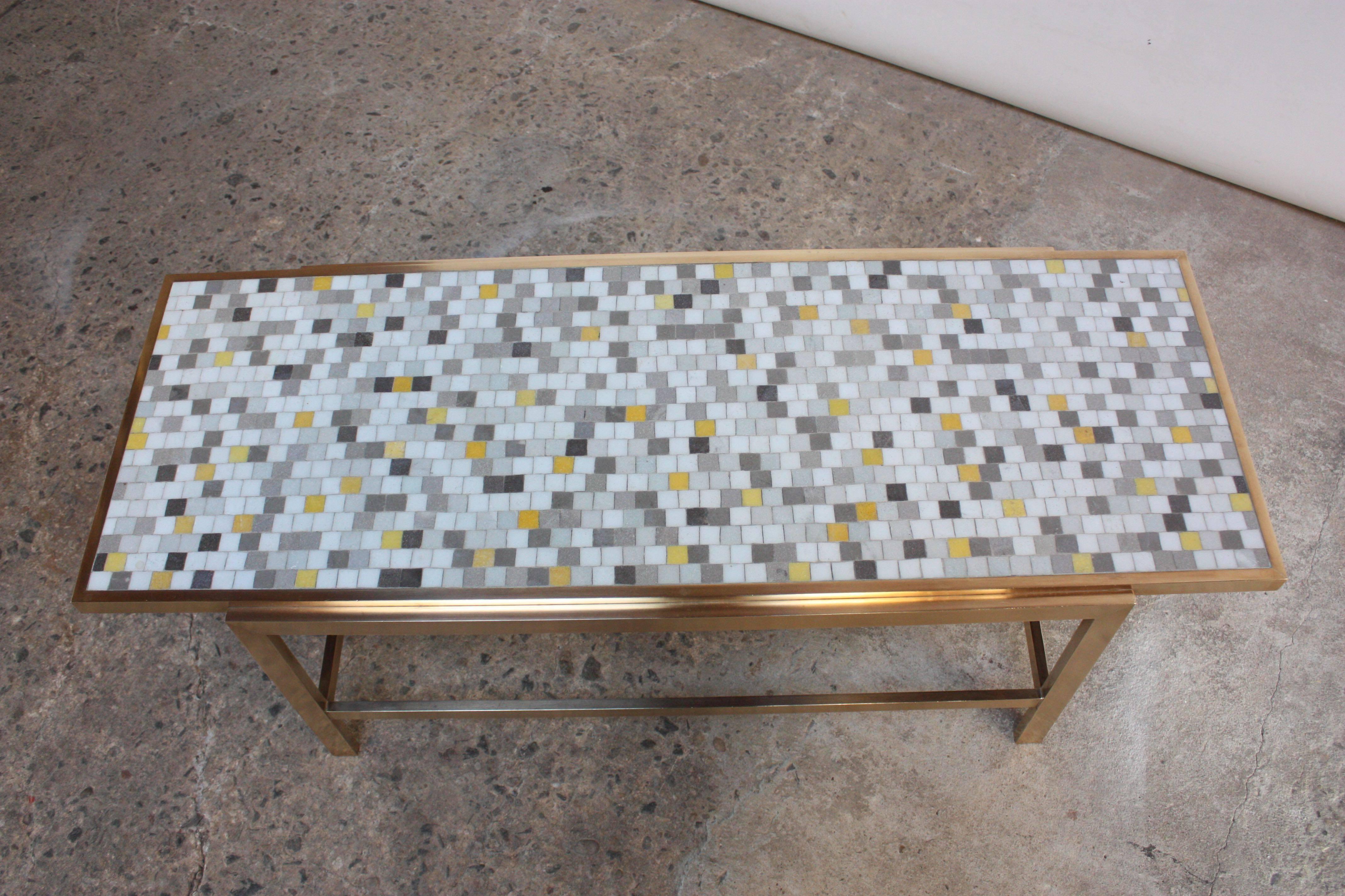 American Vintage Brass and Mosaic Coffee Table Attributed to Ed Wormley for Dunbar For Sale