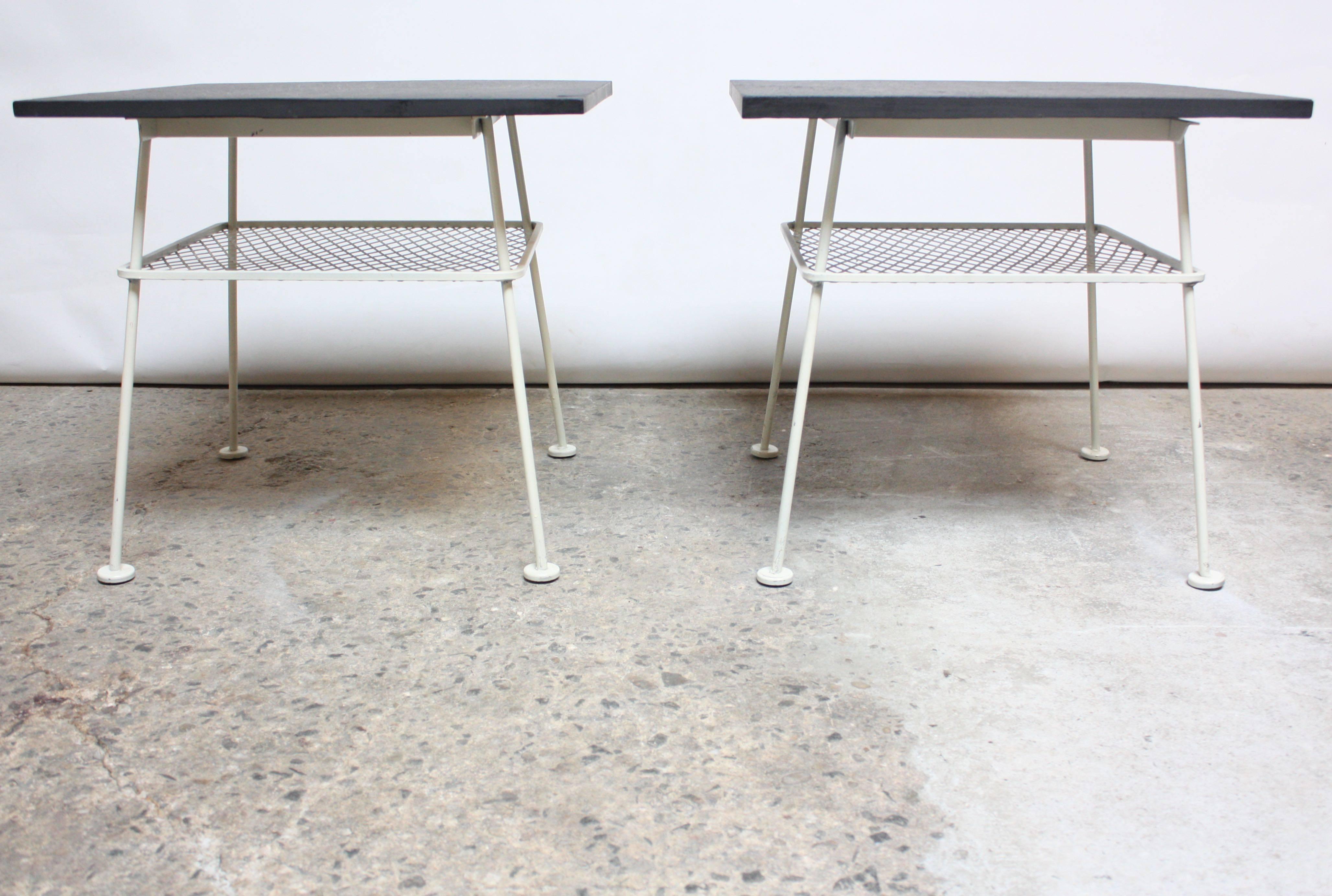 Mid-Century Modern Pair of Slate and Iron Tables by Russell Woodard