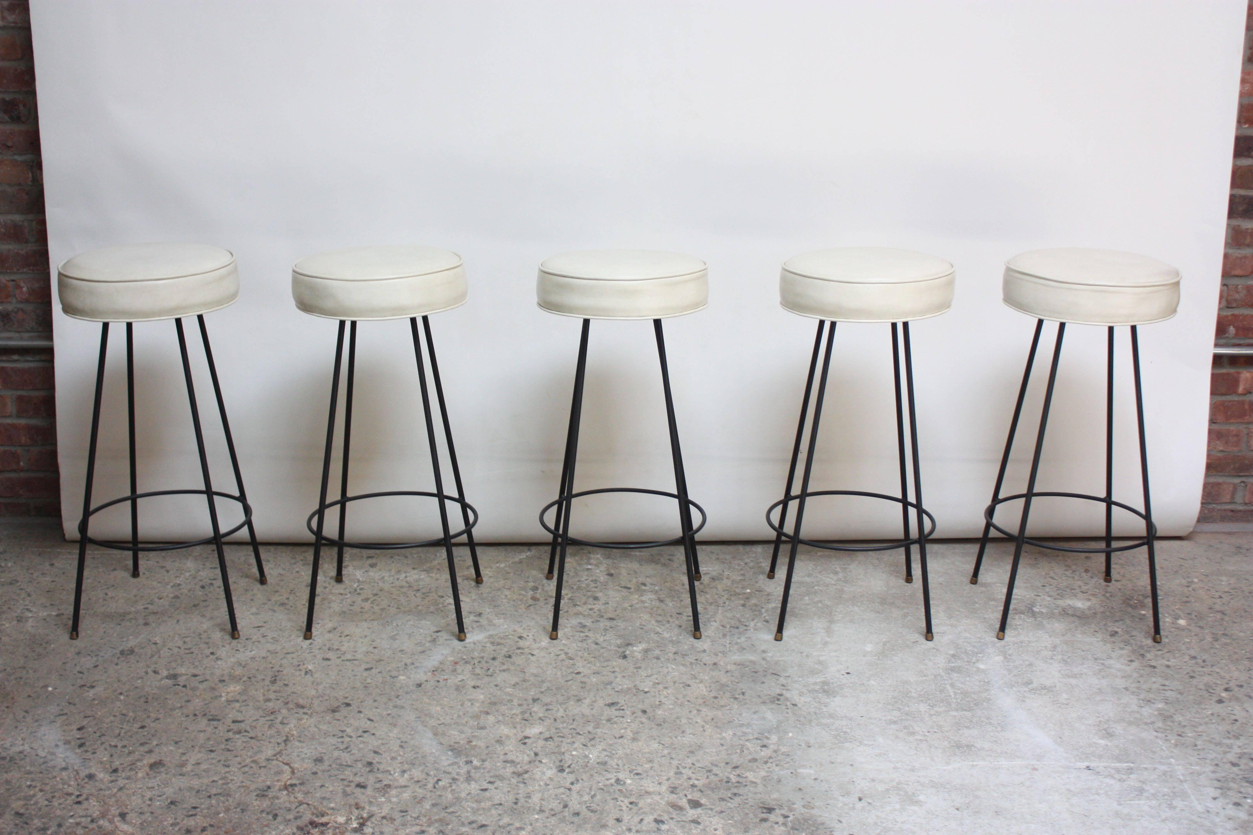 American Set of Five Mid-Century Modern Swivel Bar Stools