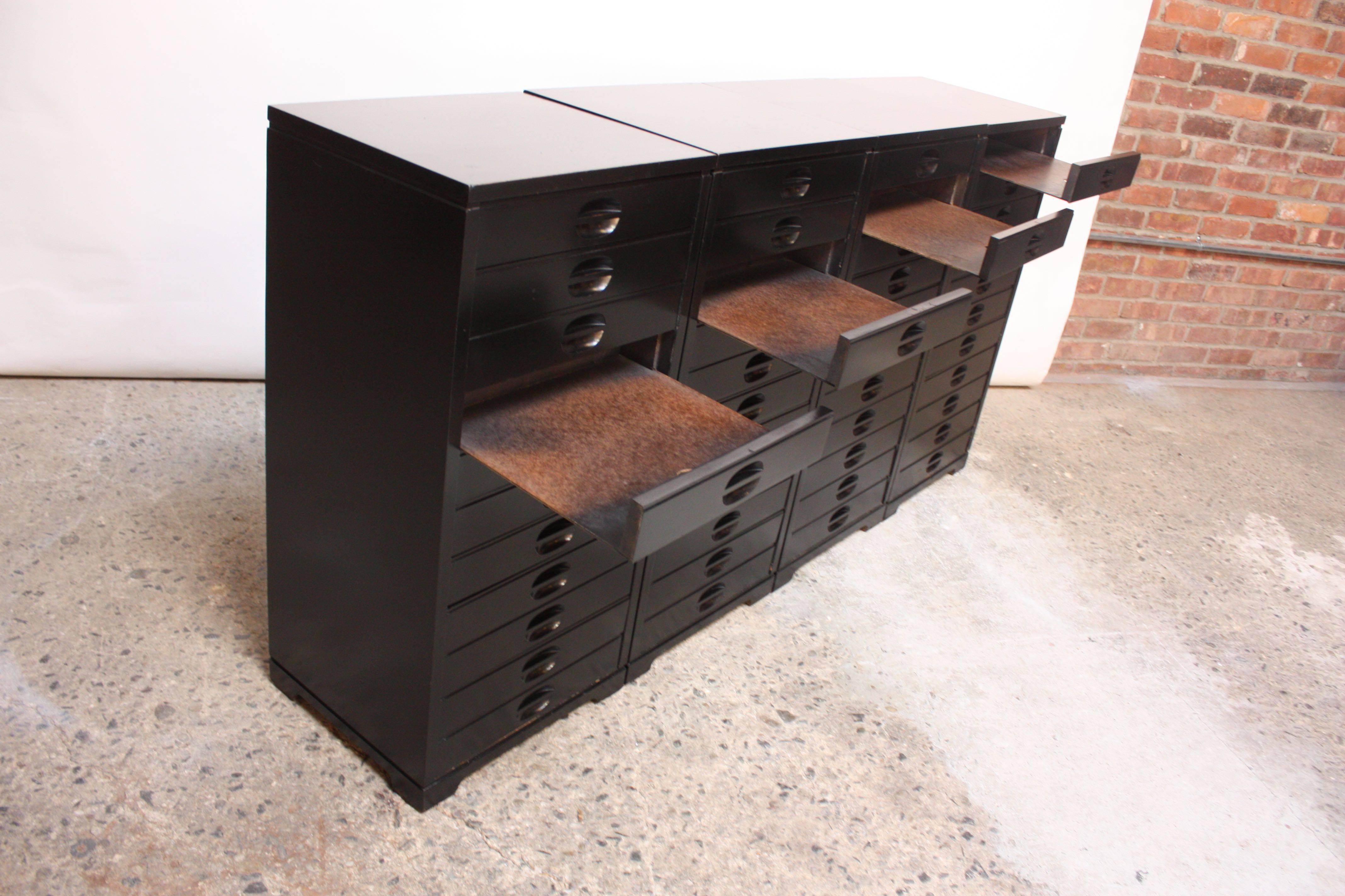 Mid-Century Modern Set of Four Mid-Century American Modern Ebonized Specimen Cabinets