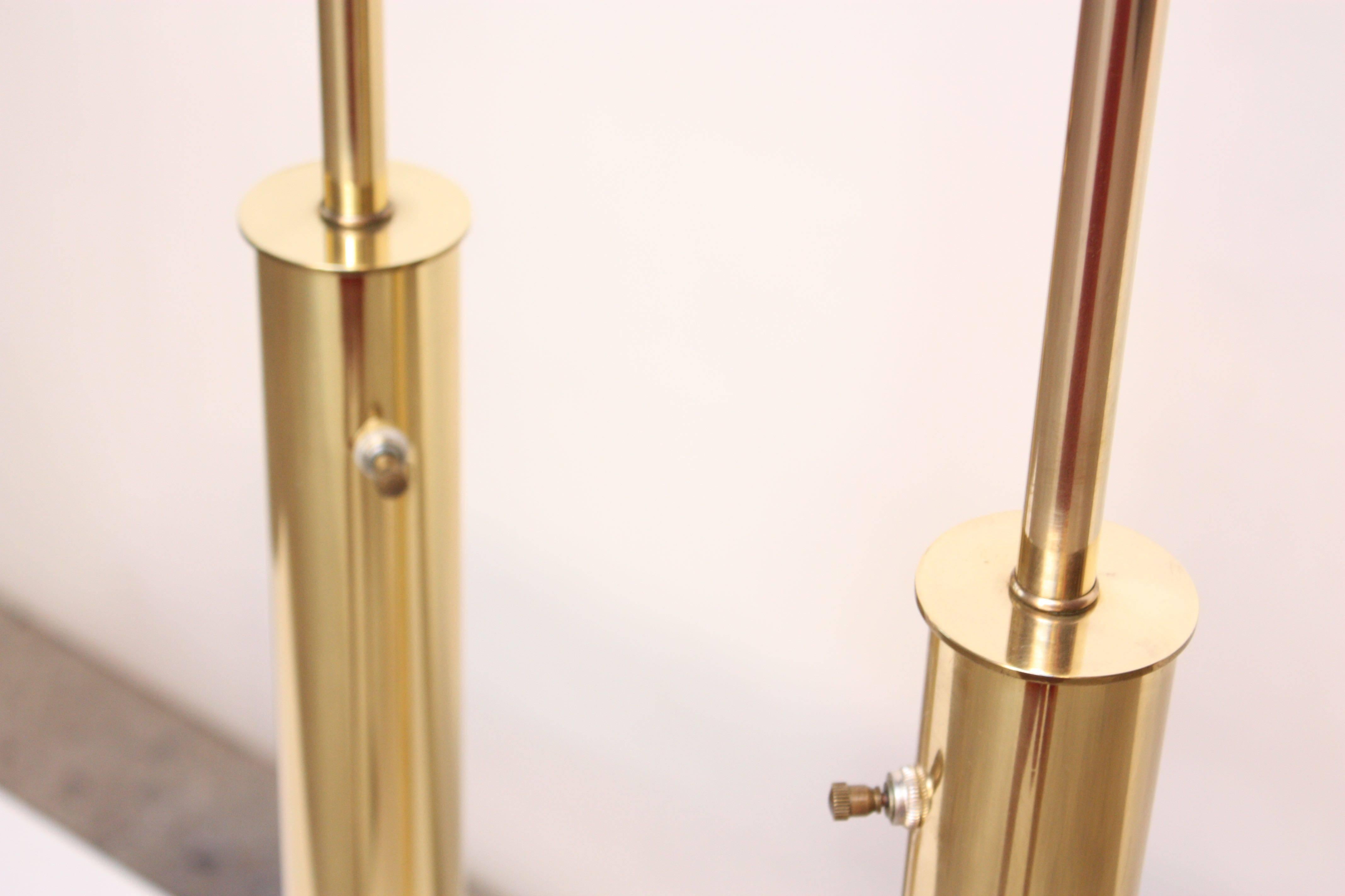 Mid-20th Century Pair of Slim Brass Cylindrical Laurel Table Lamps