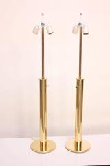Pair of Slim Brass Cylindrical Laurel Table Lamps