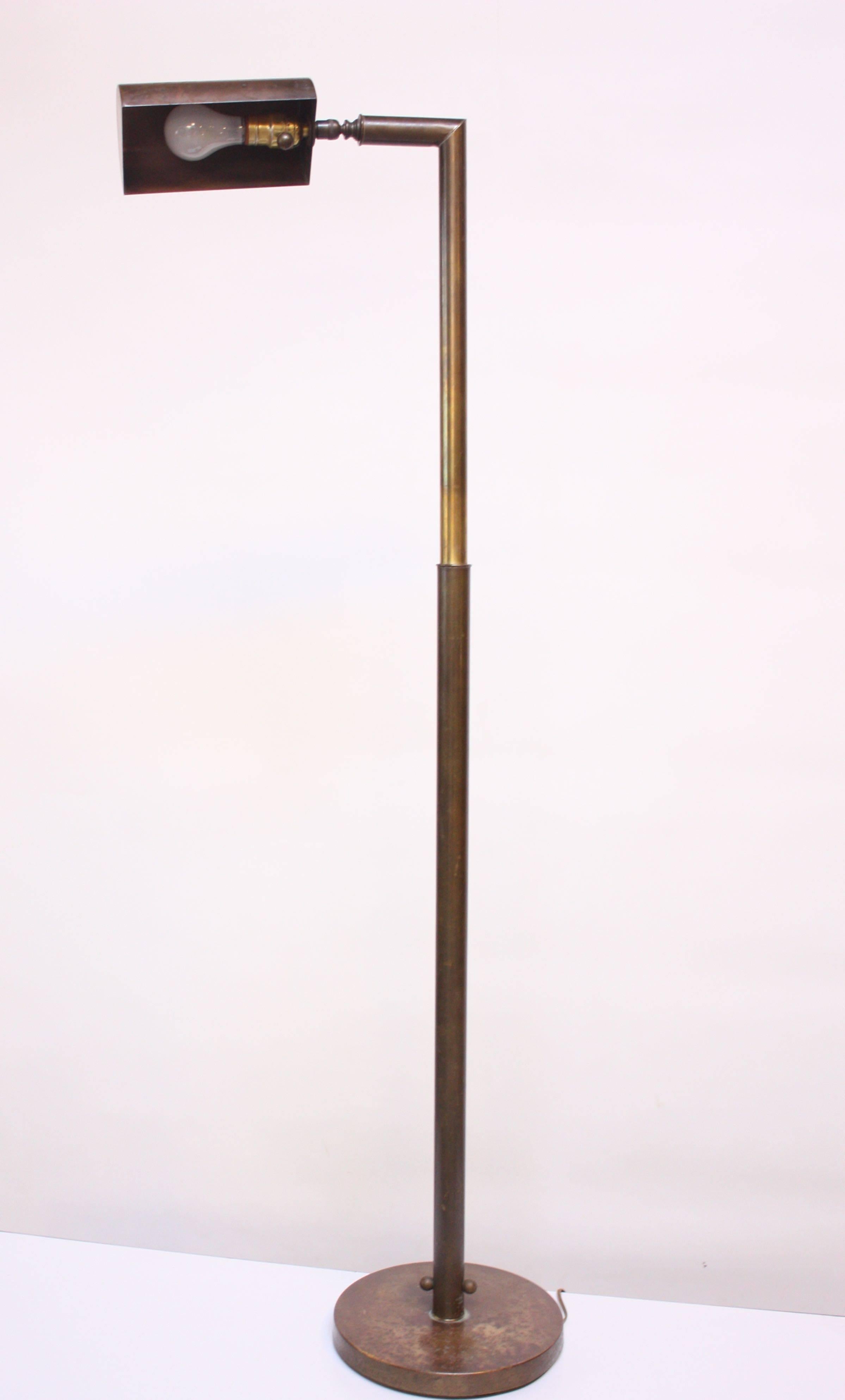Mid-Century Modern Chapman Patinated Brass Adjustable Floor Lamp