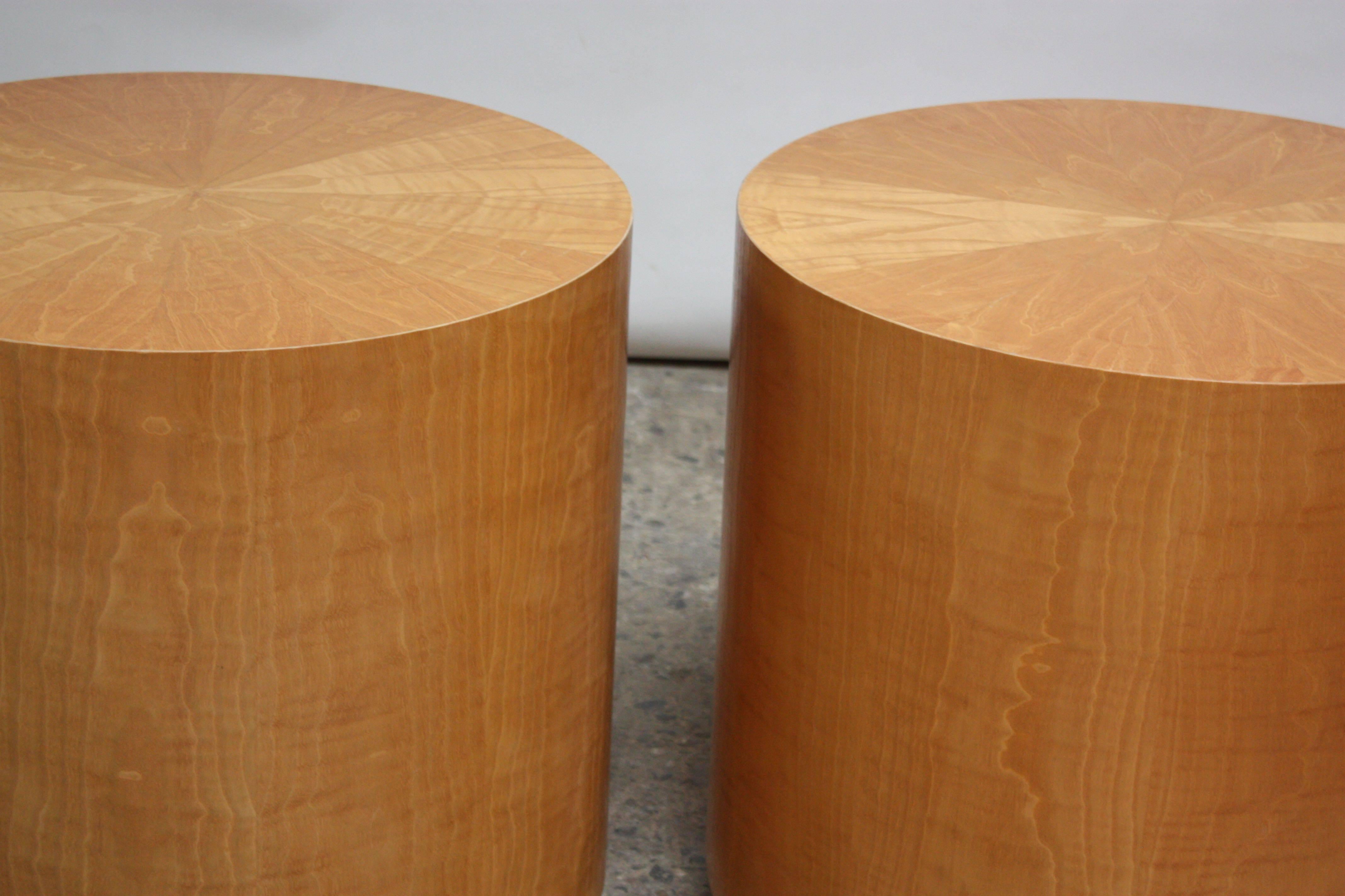Birdseye Maple Pair of Large Bookmatched Bird's-Eye Maple Drum Tables