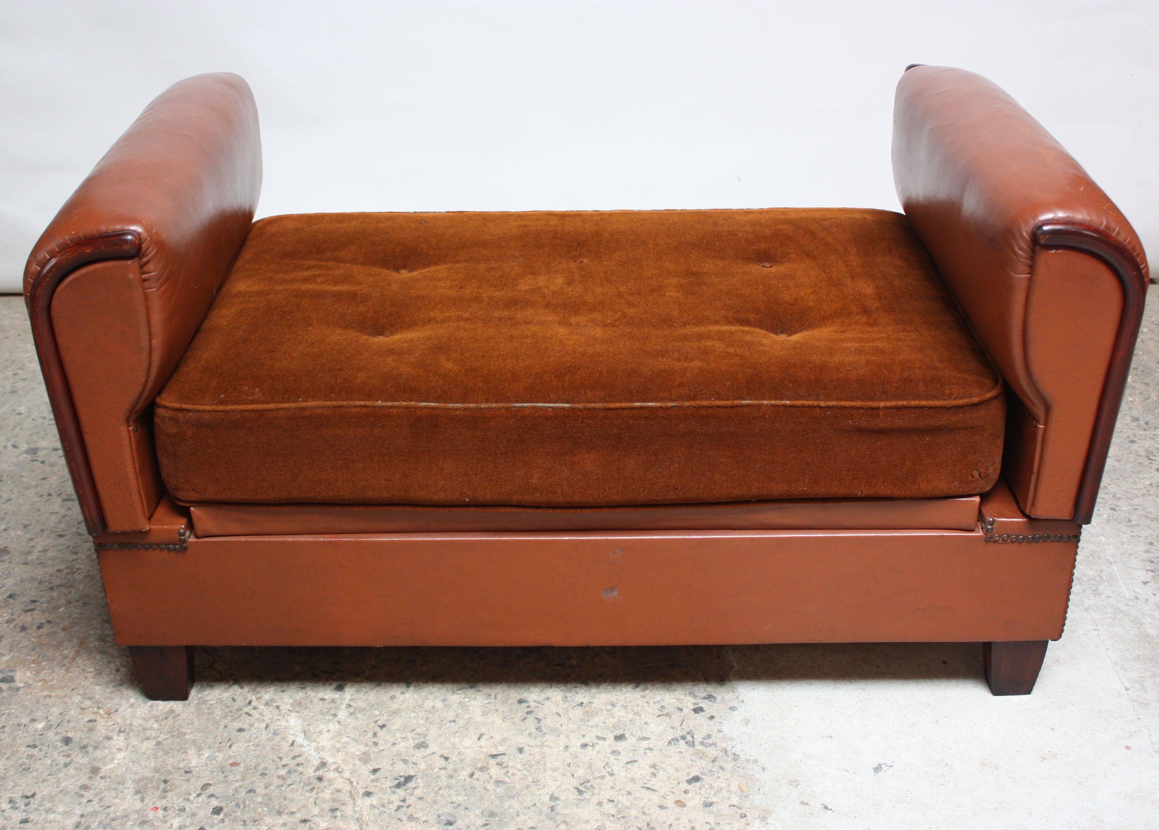 Art Deco French Deco Leather and Mohair Daybed For Sale