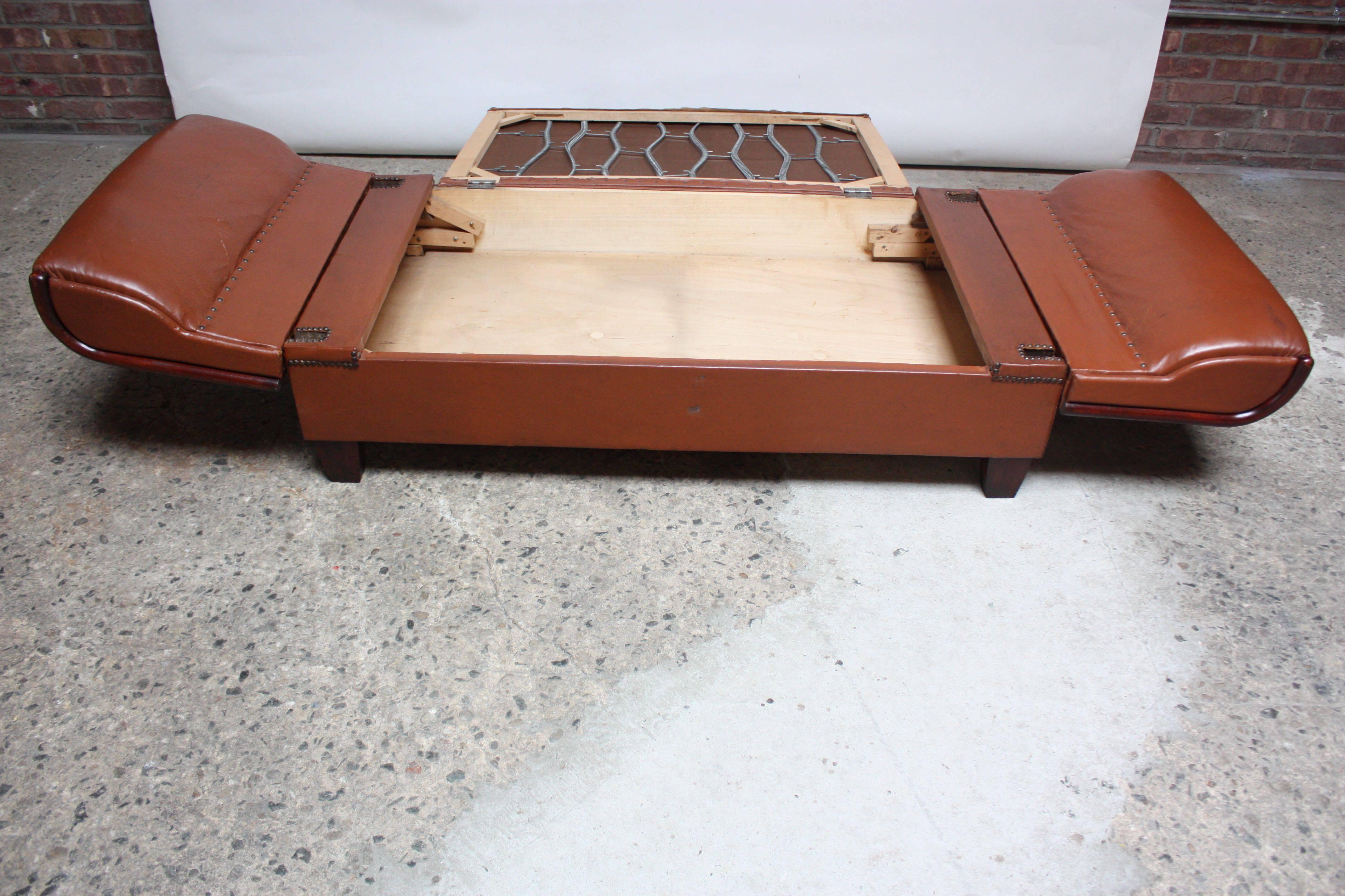 Mid-20th Century French Deco Leather and Mohair Daybed For Sale