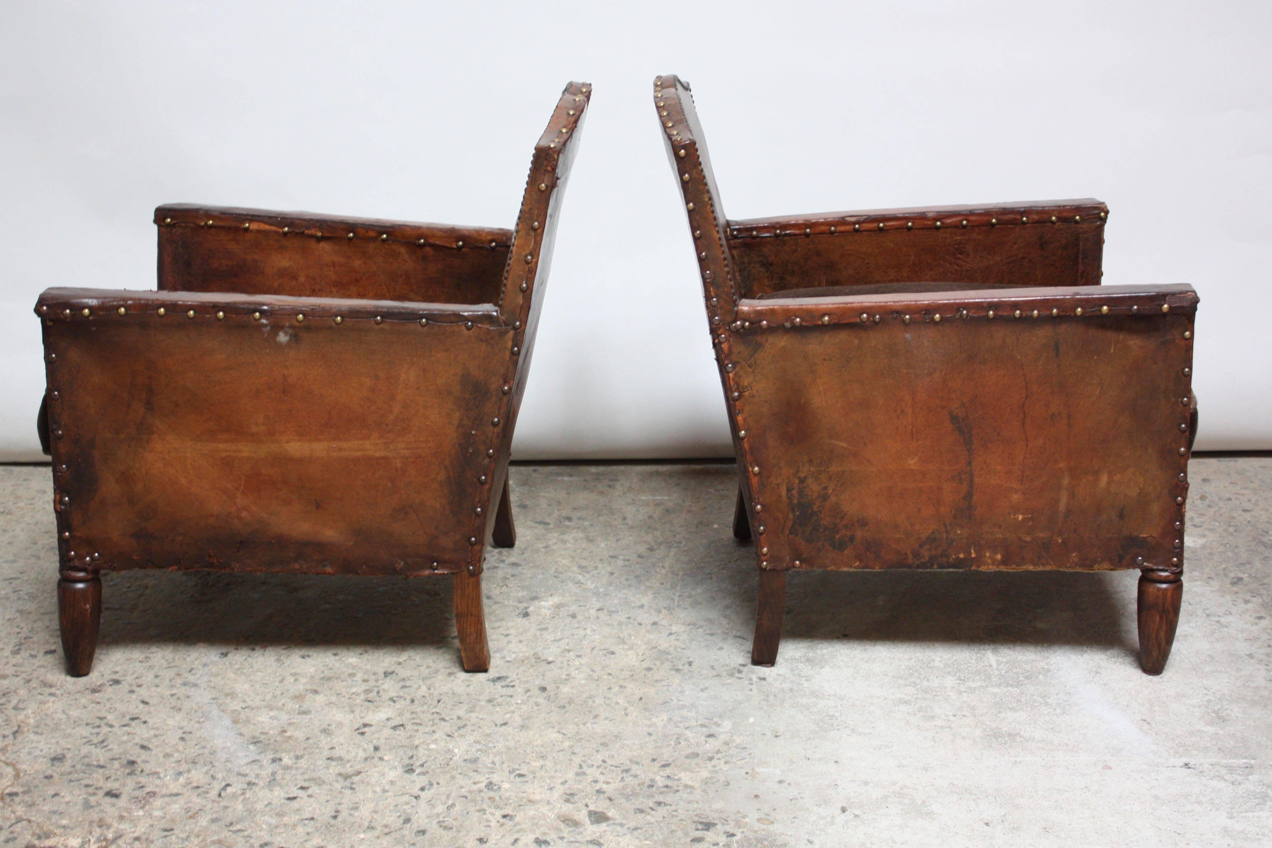Early 20th Century Pair of Diminutive French Leather Club Chairs
