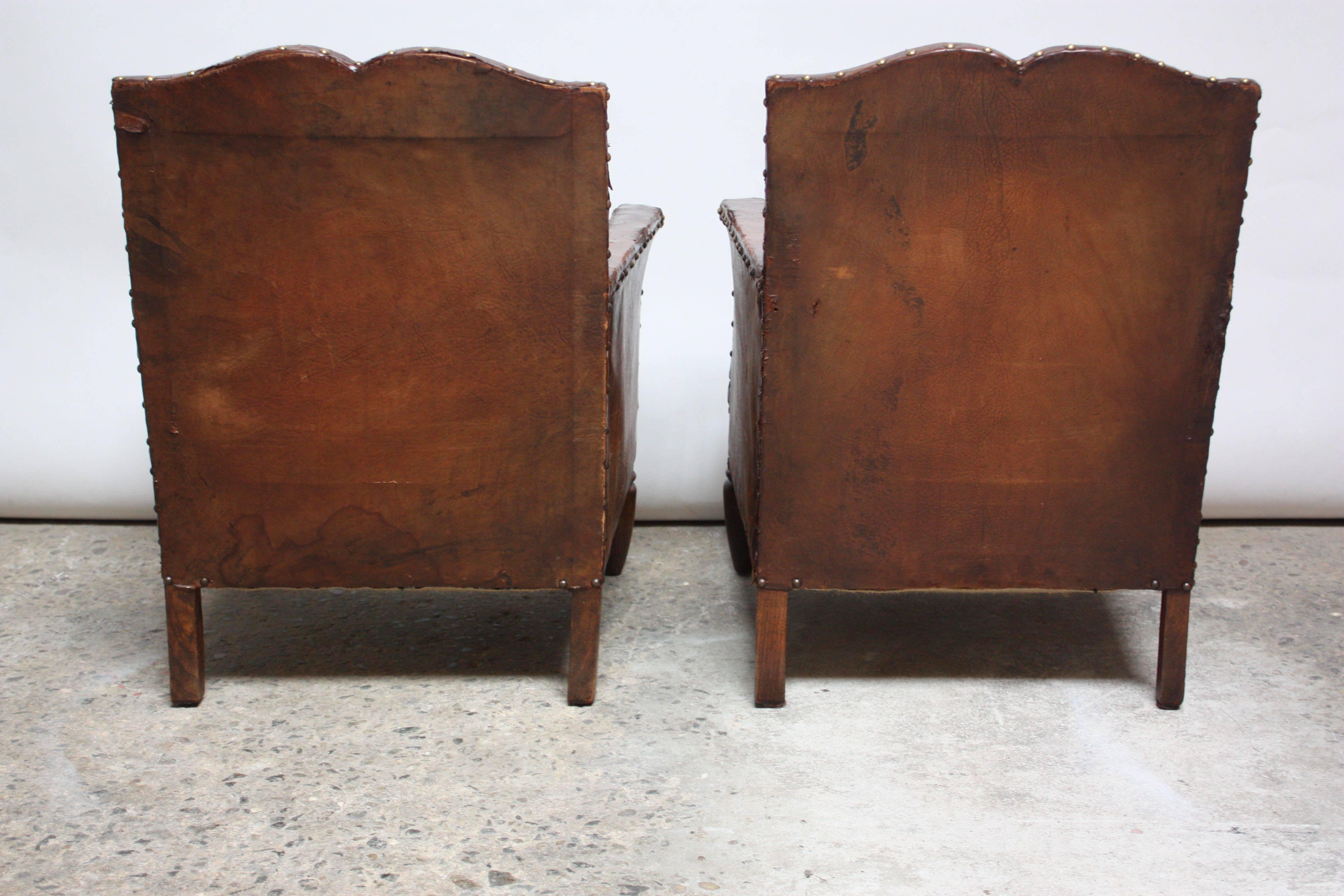 Pair of Diminutive French Leather Club Chairs 1