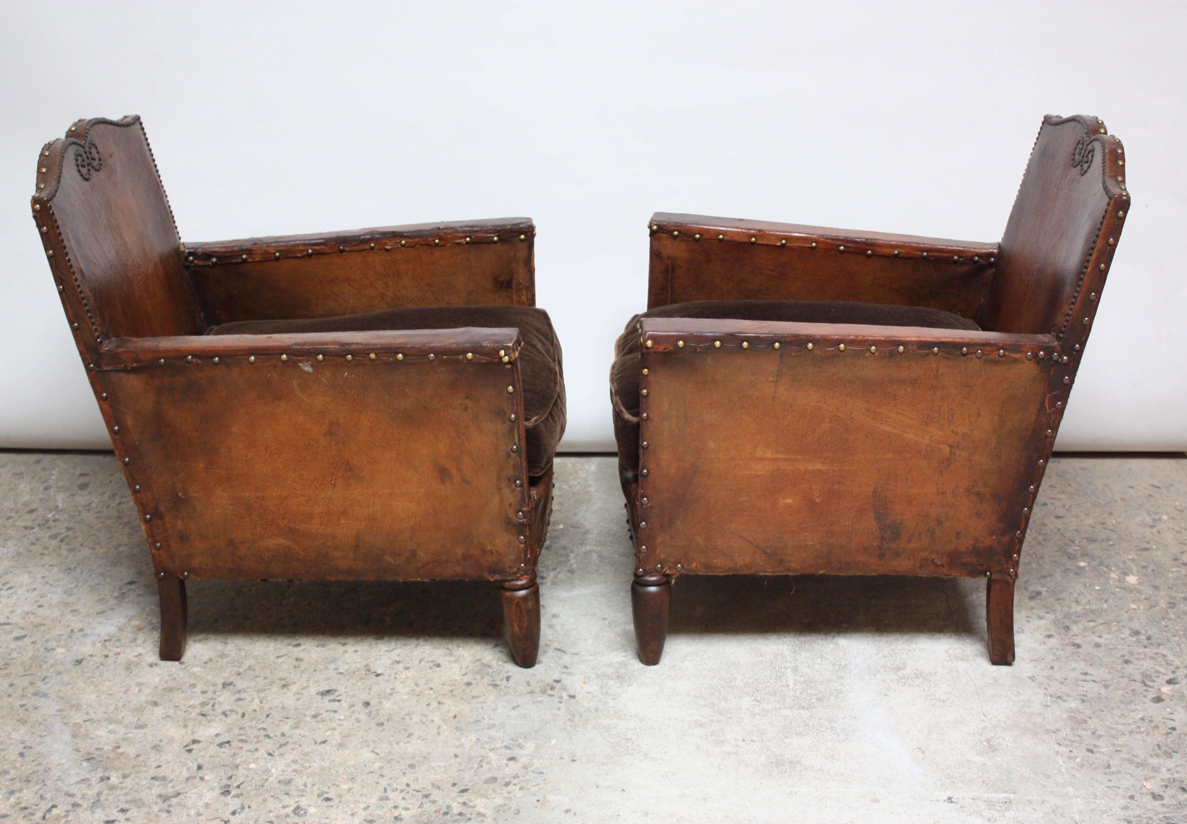 Metal Pair of Diminutive French Leather Club Chairs