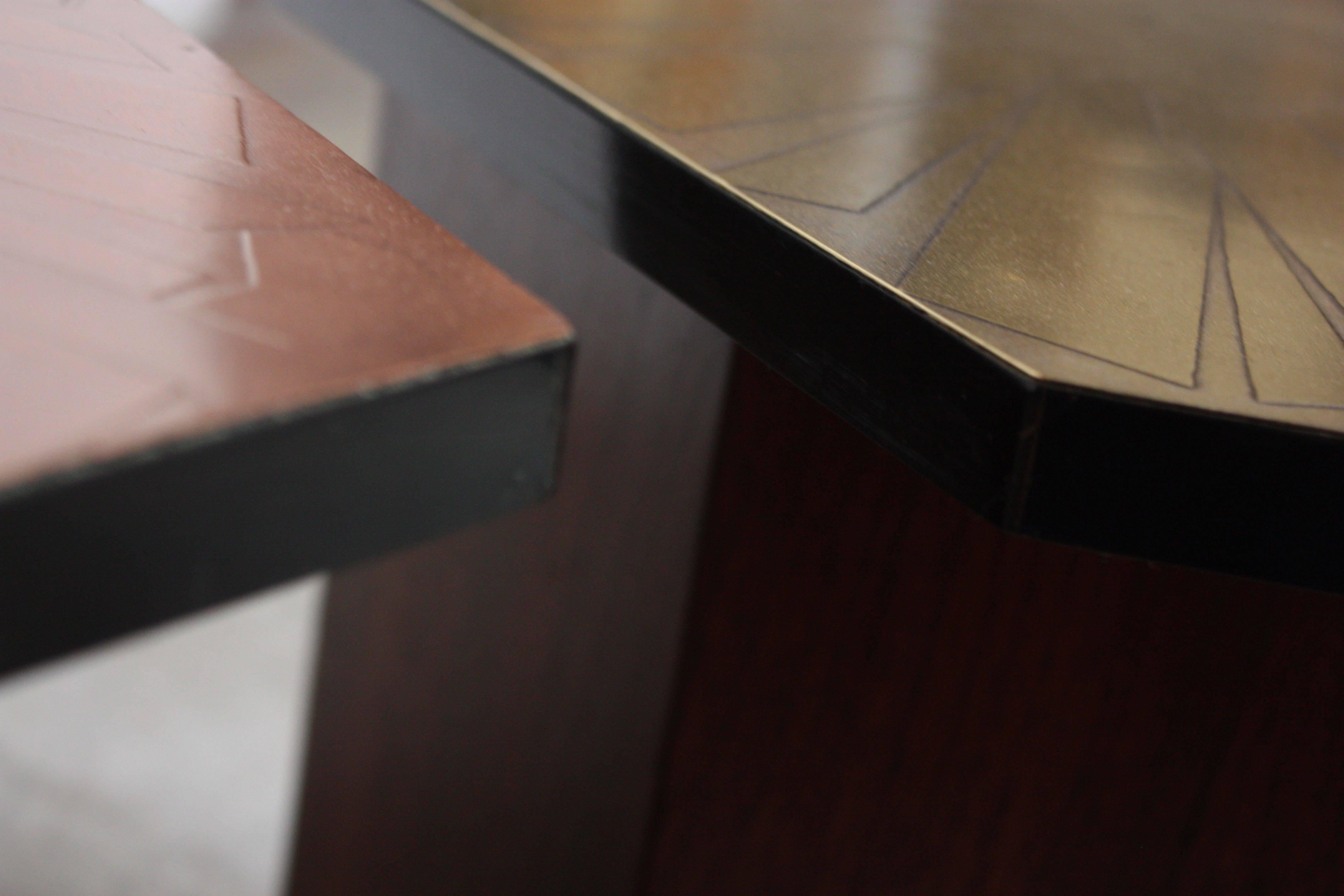 Pair of Italian Etched Copper and Brass Side Tables by G. Urso 3