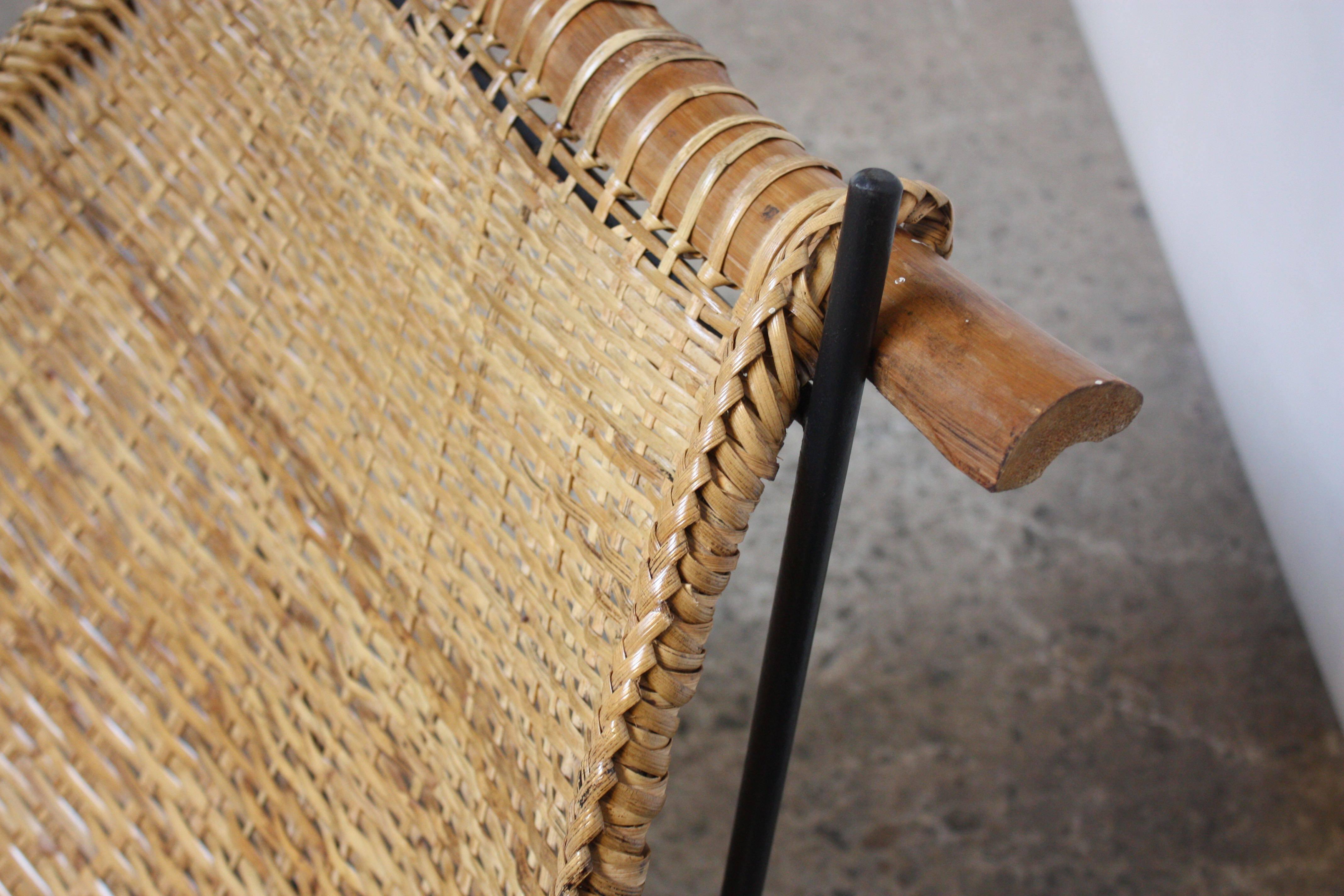 Mid-Century Modern John Risley 'Duyan' Rattan and Iron Sling Chair
