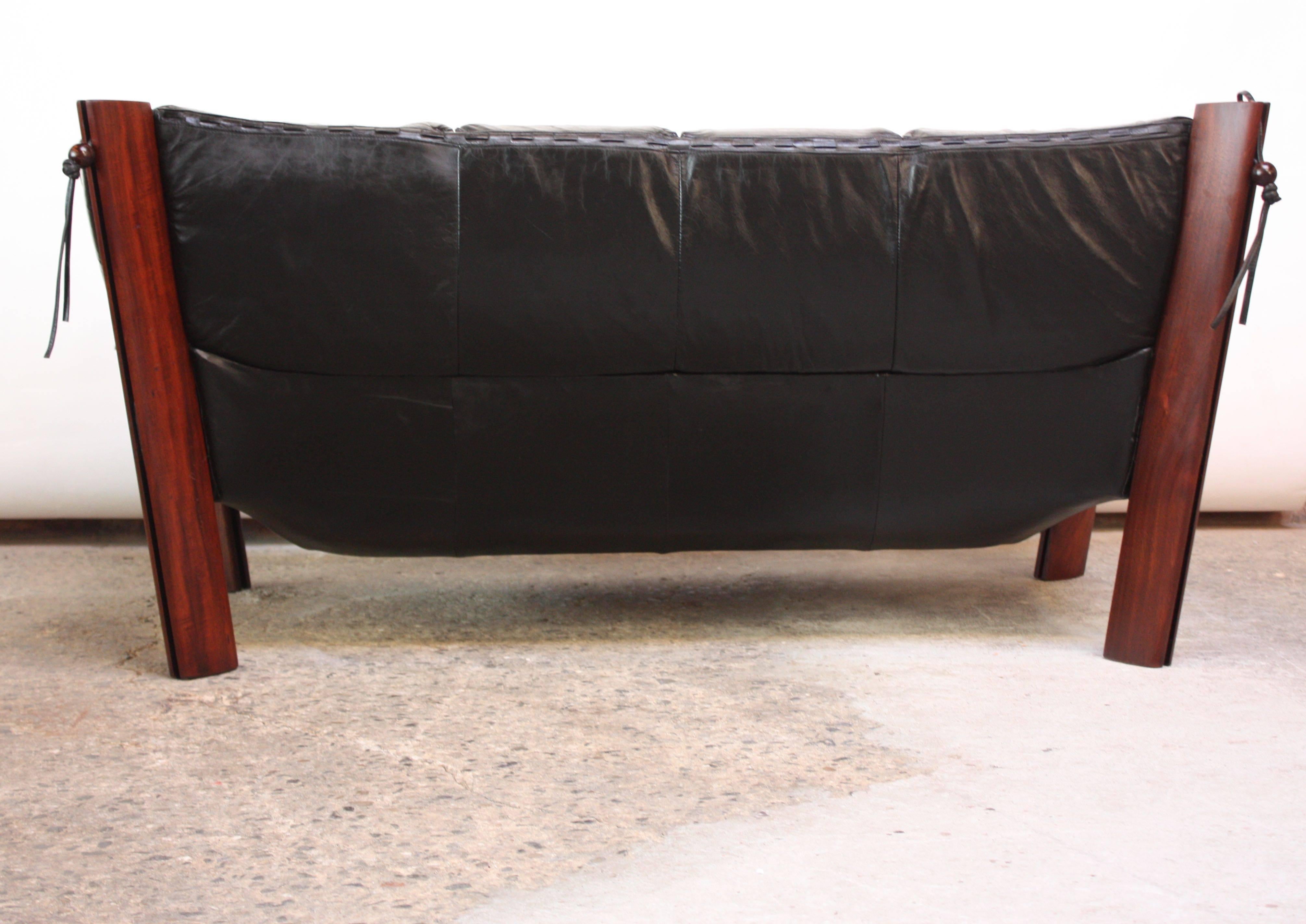 Mid-Century Modern Percival Lafer MP-211 Jacaranda and Leather Two-Seat Sofa with Ottoman