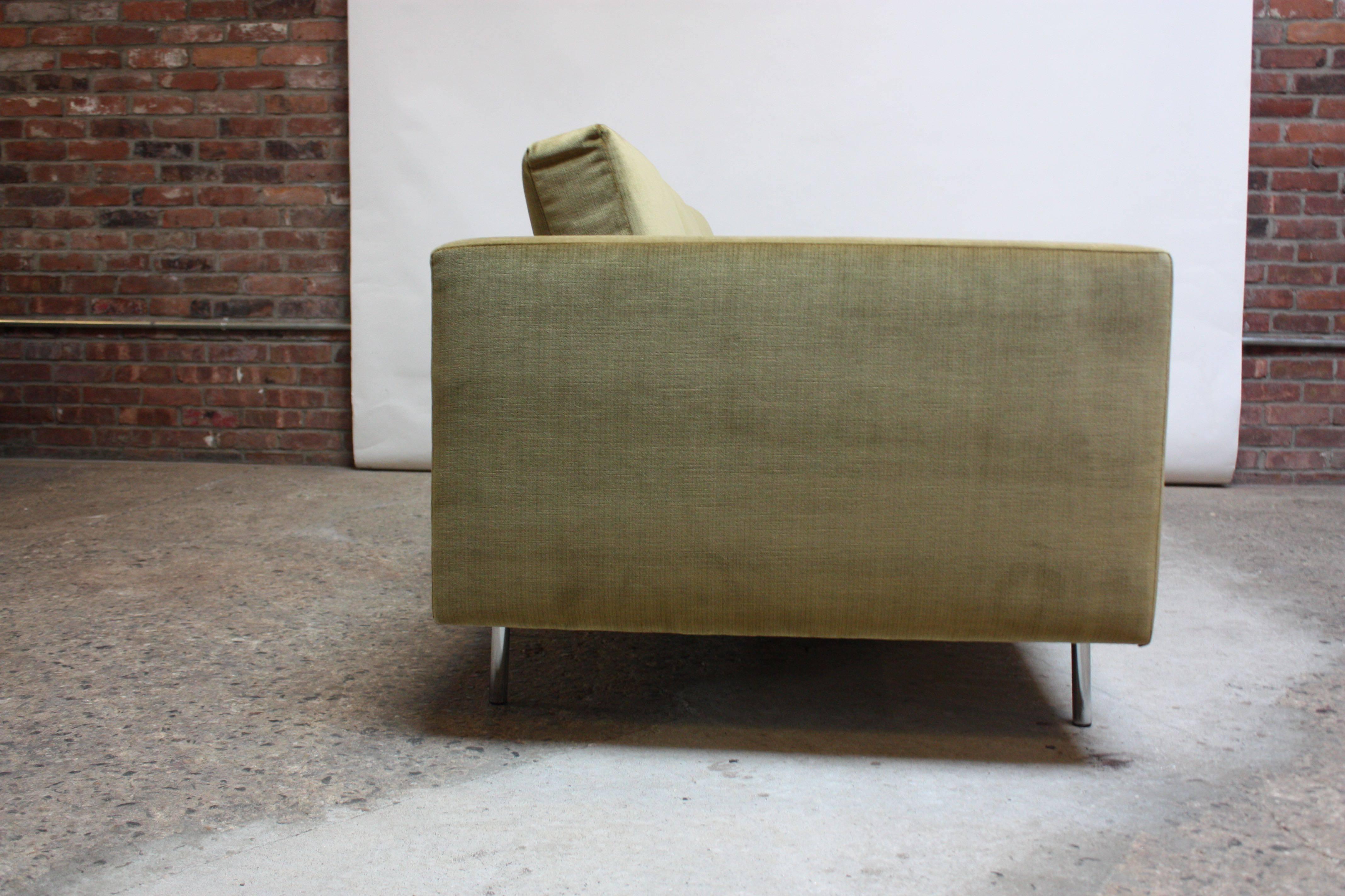 1960s Three-Seat Directional Sofa in Sage Velvet In Excellent Condition In Brooklyn, NY