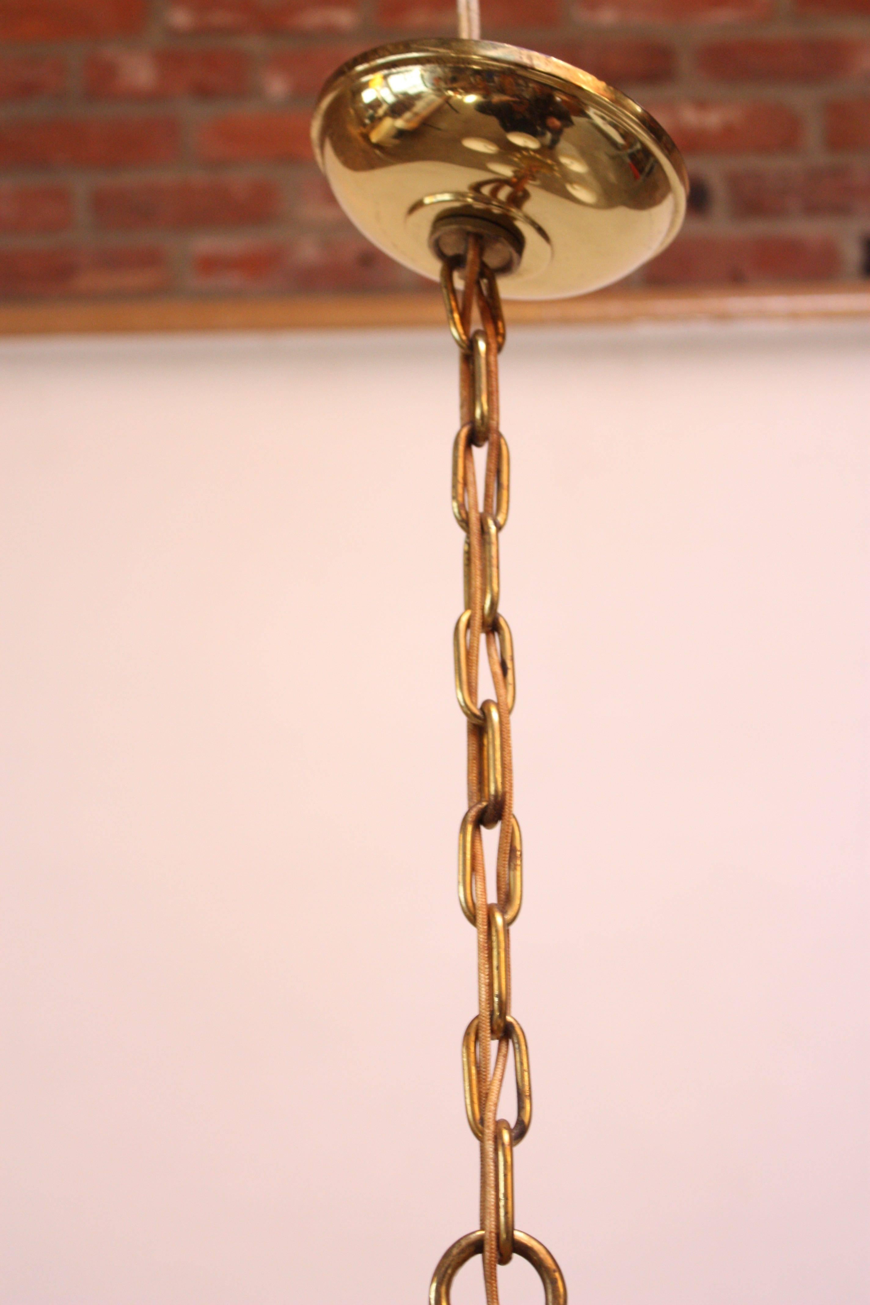 Midcentury Brass Five-Fixture Chandelier with Perforated Shades For Sale 1