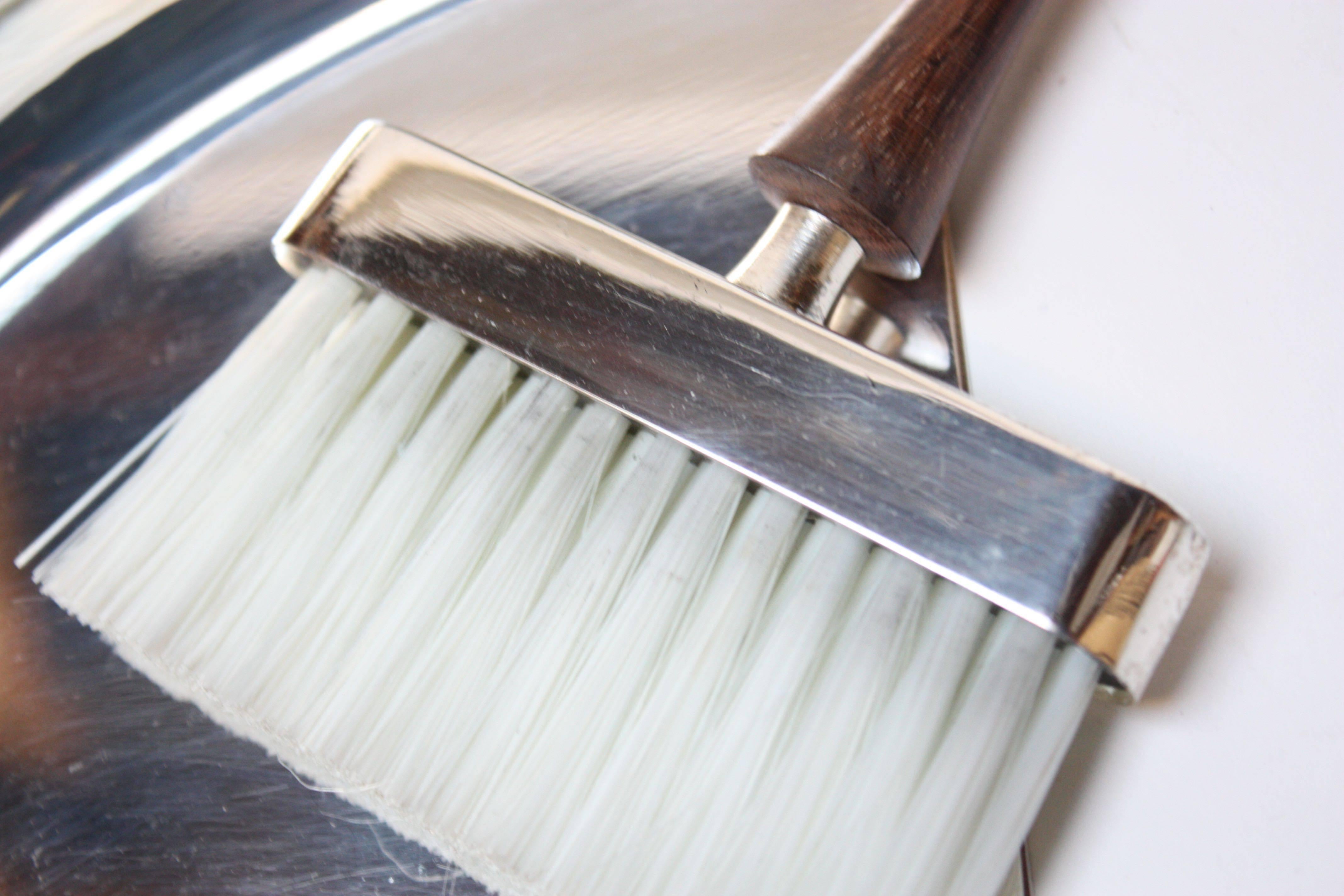 Mid-20th Century Italian Modern Silver Plate and Rosewood Crumb Brush and Pan