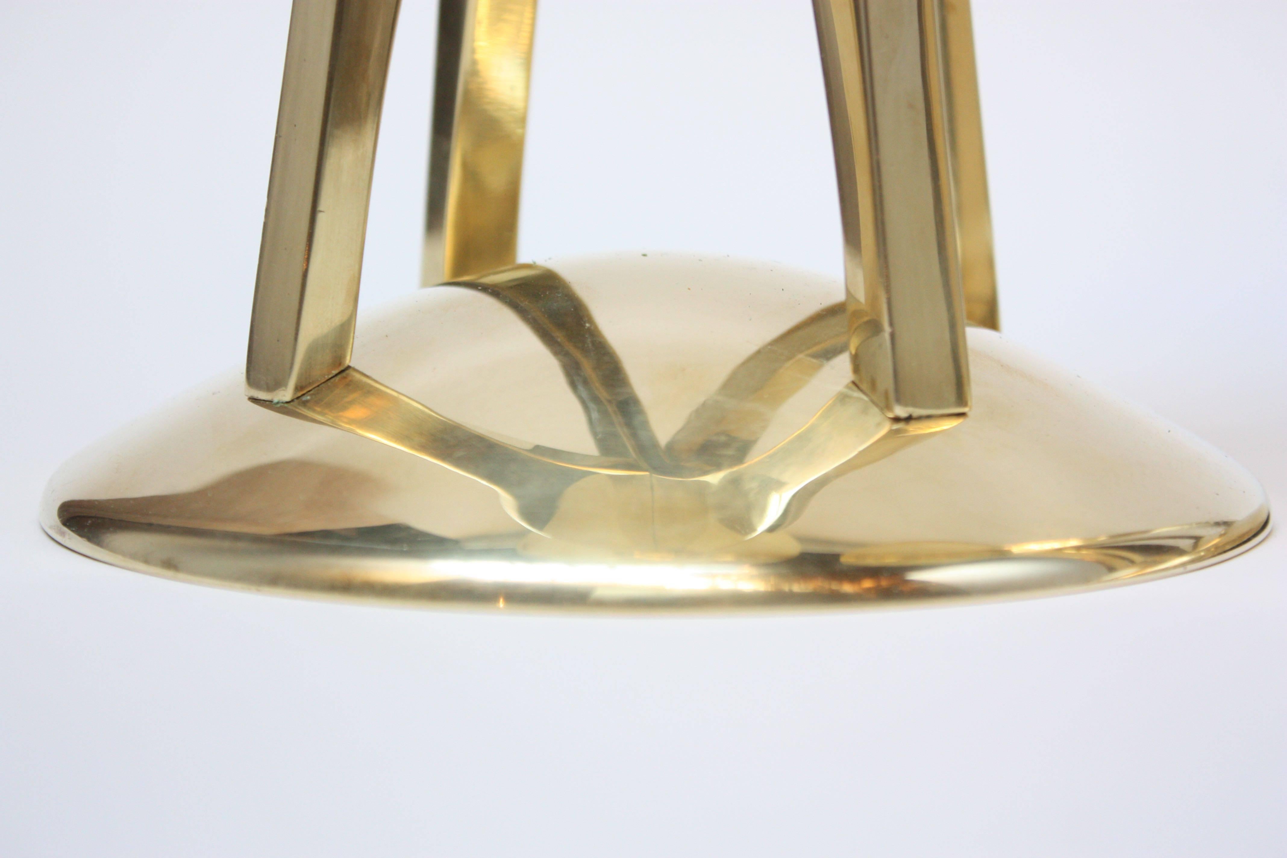 Polished Pair of Large Mid-Century Modern Brass Candlesticks
