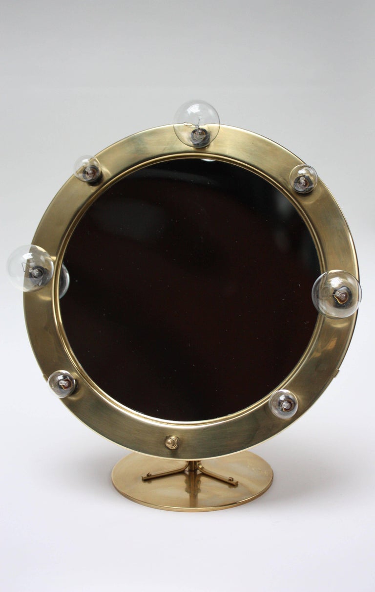 West German Lighted Tabletop Vanity Mirror in Brass at 1stDibs