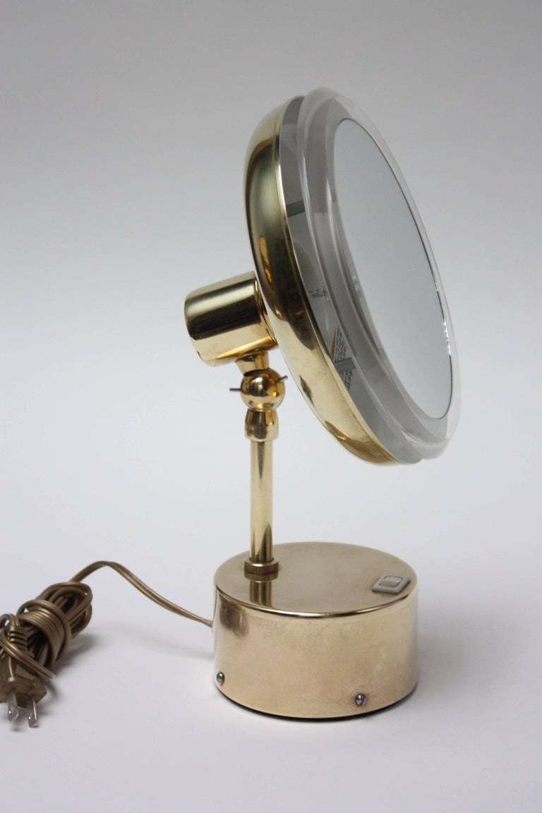 Midcentury Illuminated Vanity Mirror in Brass and Lucite at 1stDibs