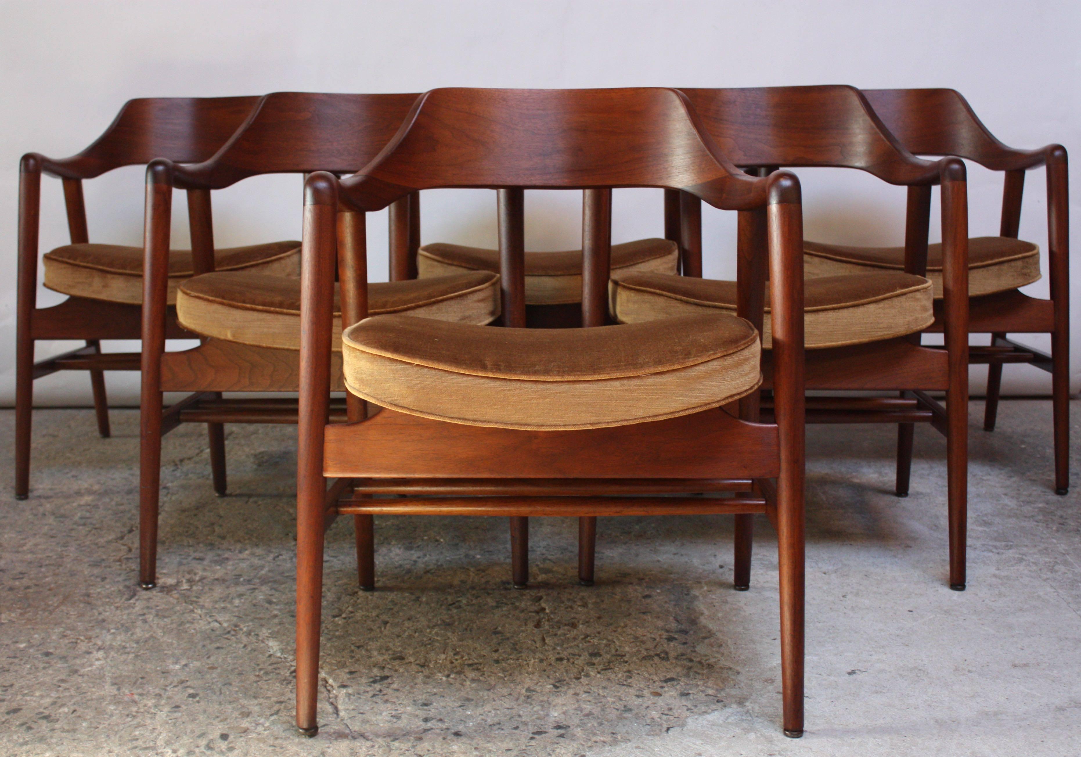 American Set of Six W.H. Gunlocke Sculptural Walnut Armchairs