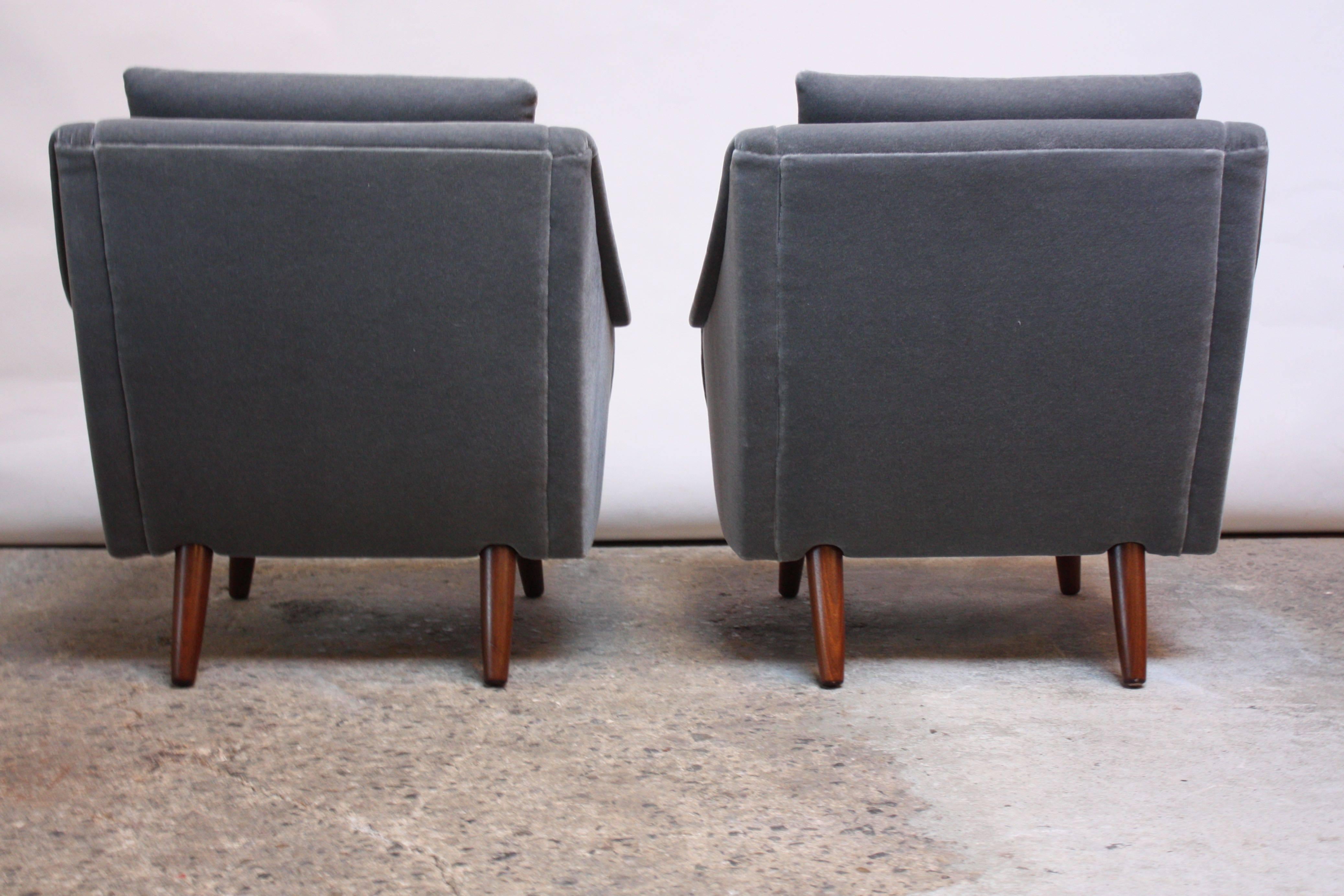 Pair of Danish Modern Teak and Mohair Lounge Chairs 2