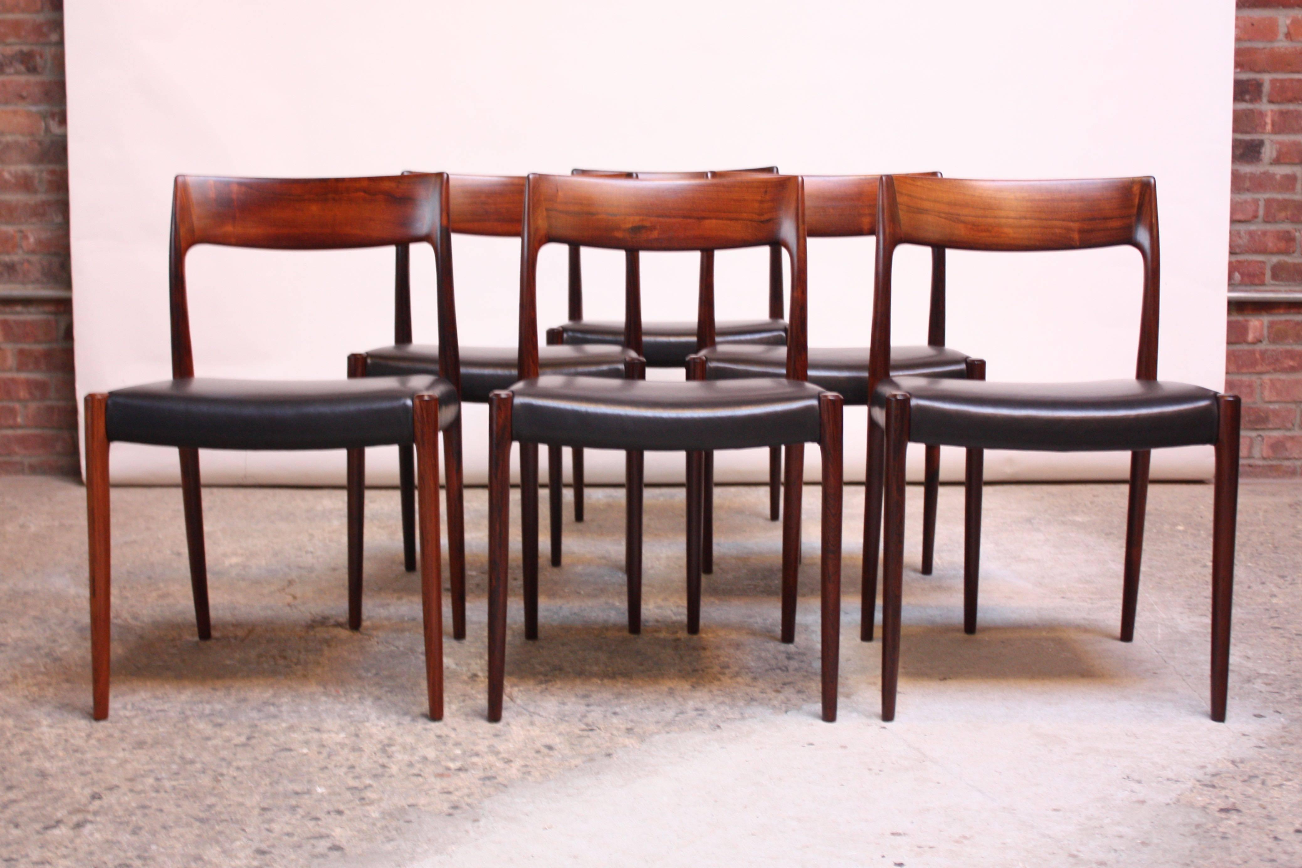 Danish Set of Six Rosewood #77 Dining Chairs by Niels O. Møller 