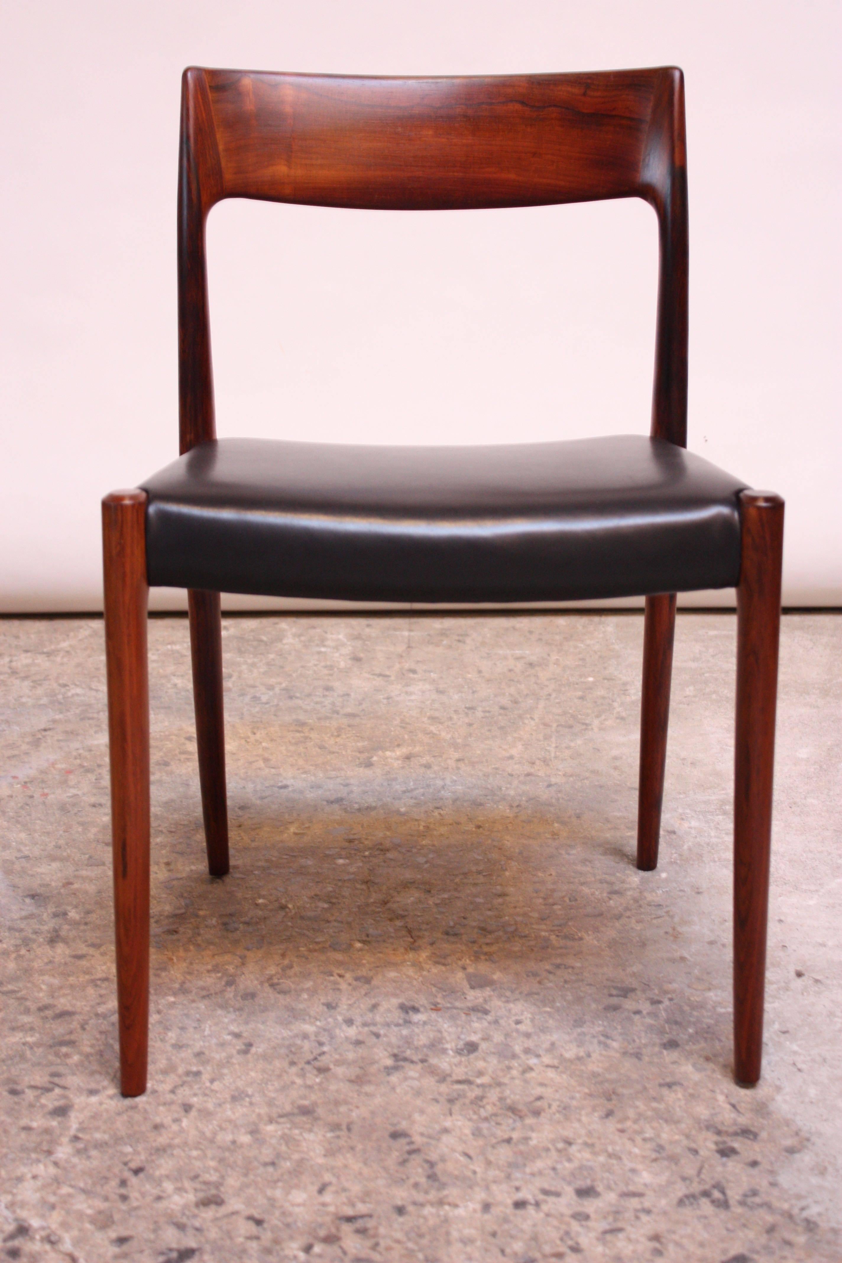 Leather Set of Six Rosewood #77 Dining Chairs by Niels O. Møller
