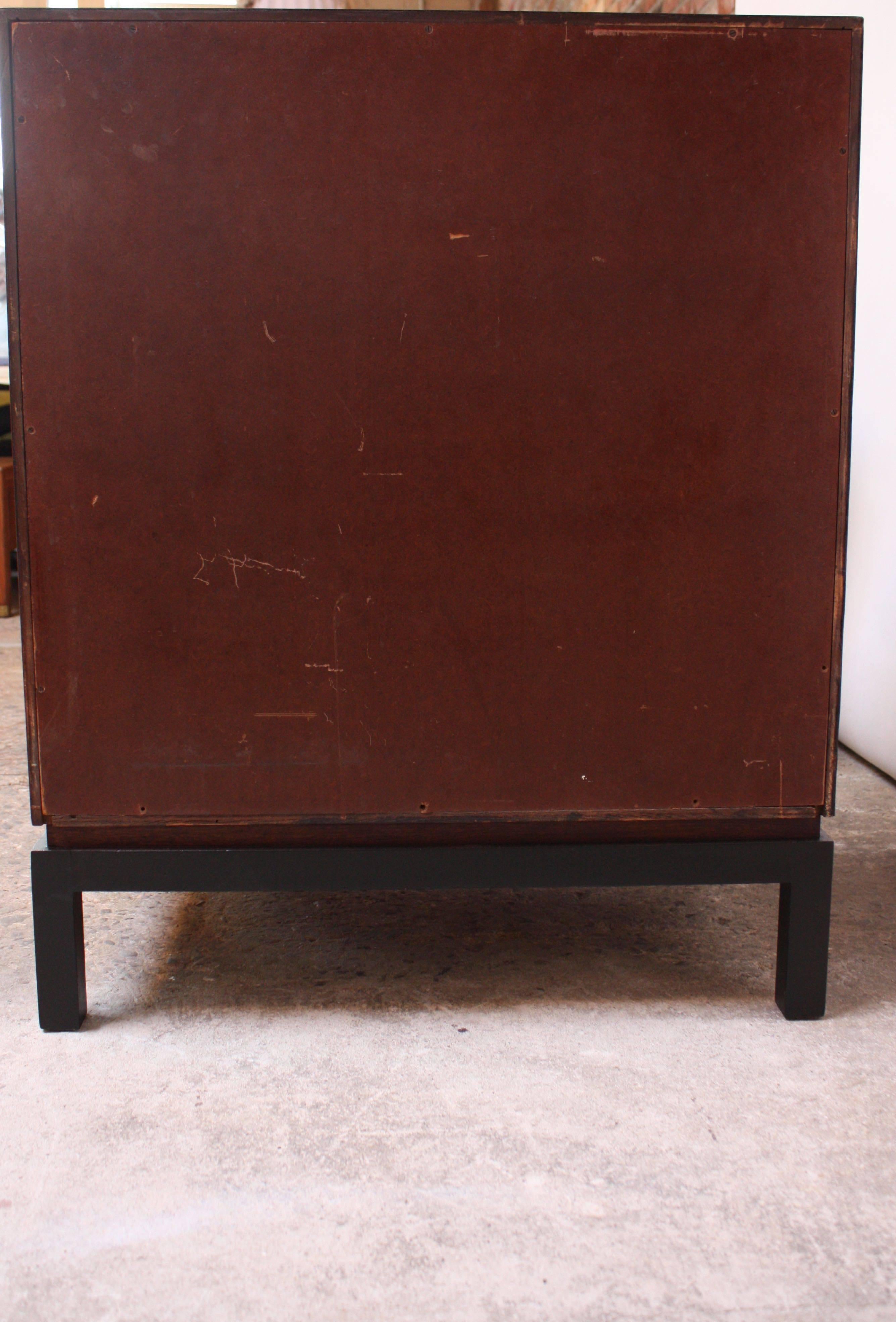 Brass Pair of Midcentury Stained Mahogany Chest of Drawers