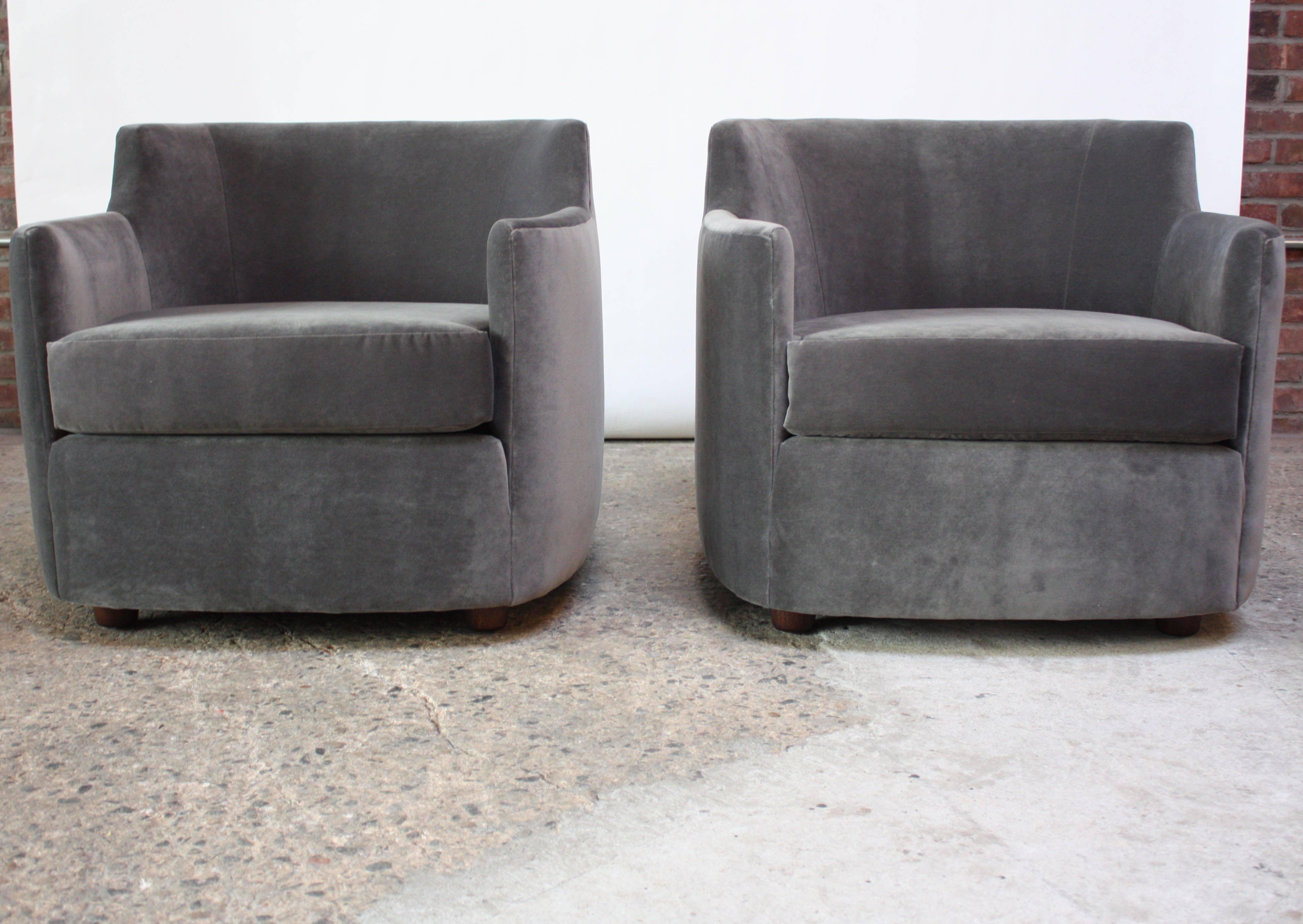 Mid-20th Century Mid-Century American Modern Tub Chairs in Mohair and Velvet 