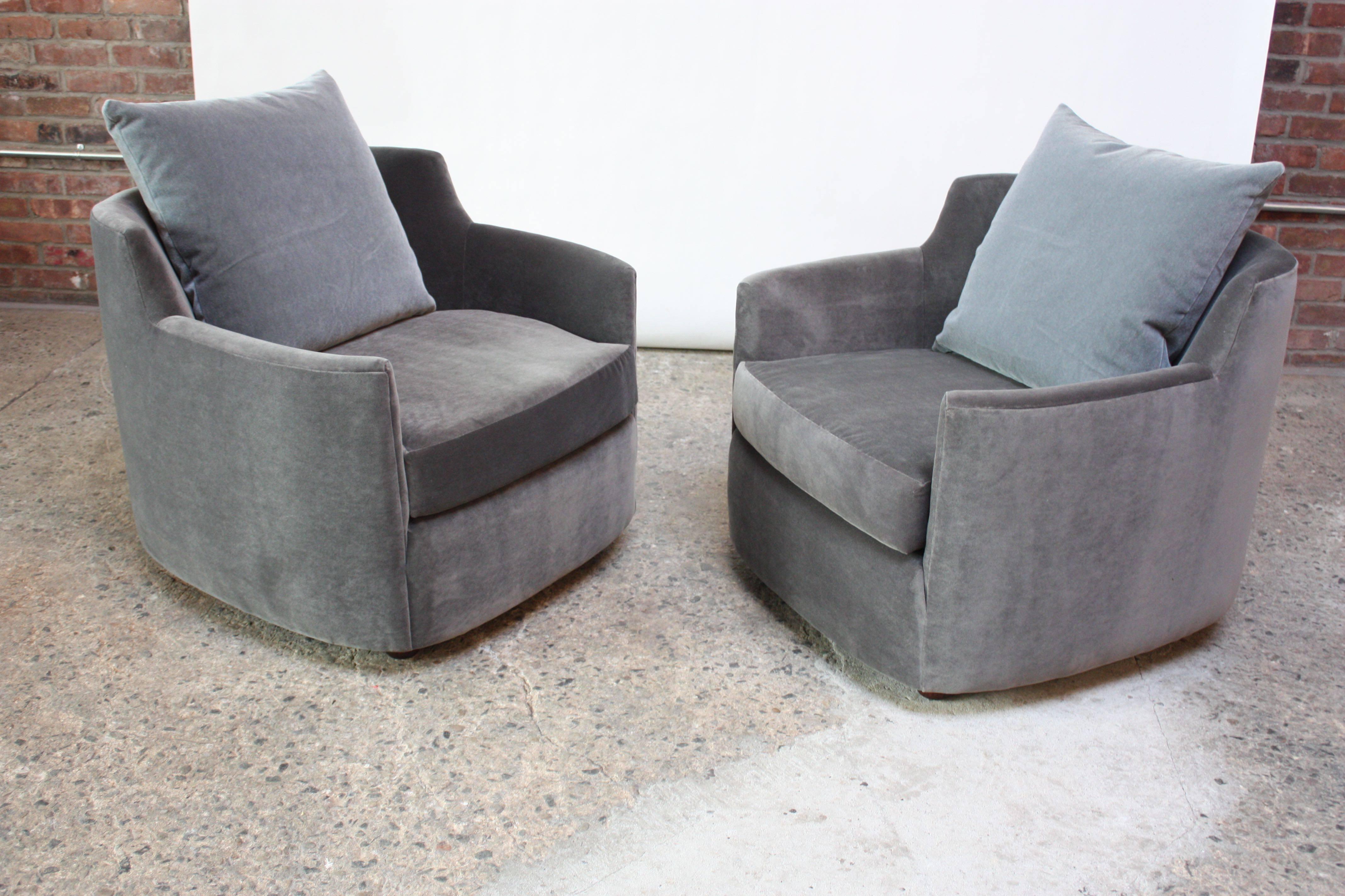 Mid-Century Modern Mid-Century American Modern Tub Chairs in Mohair and Velvet 