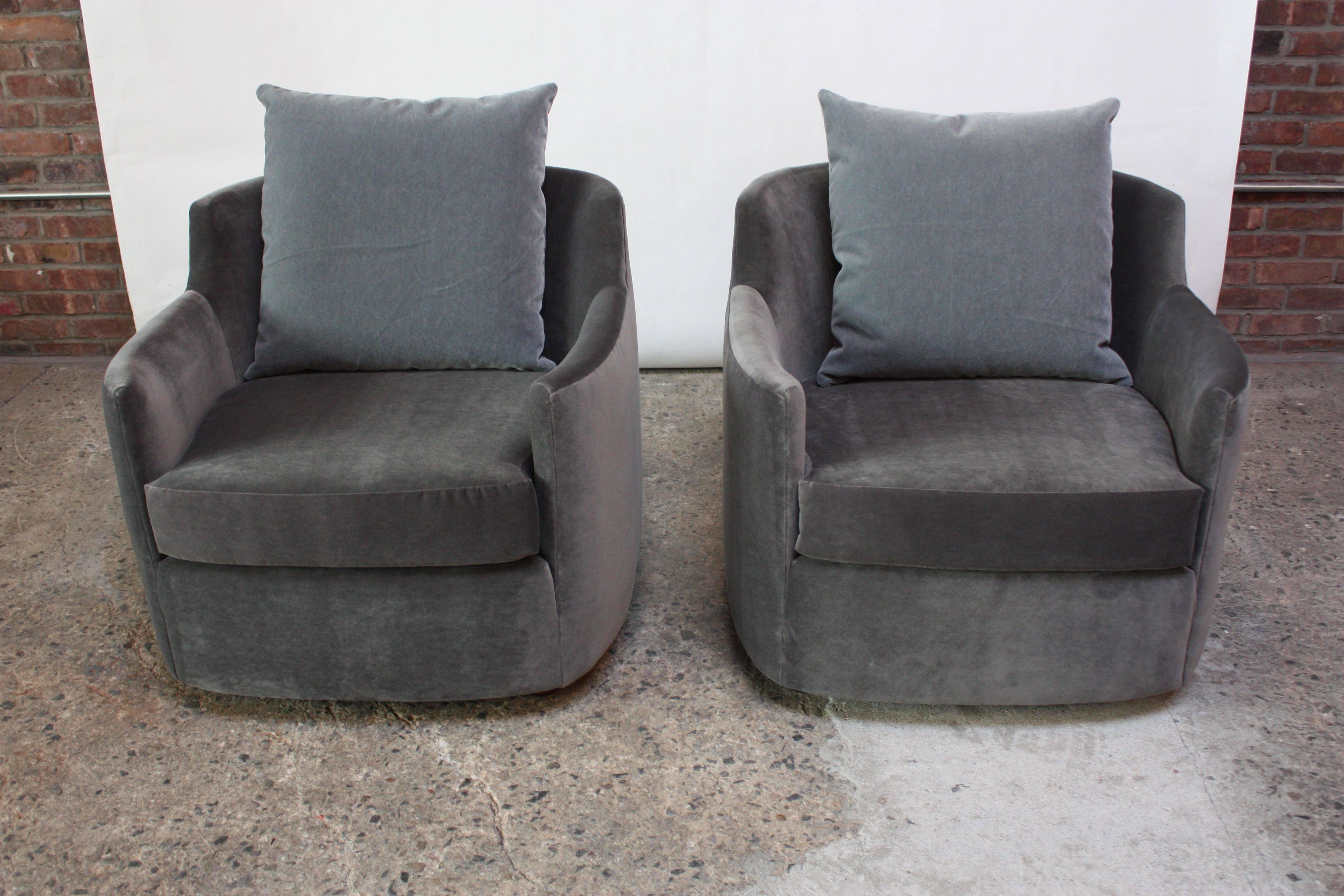 Stained Mid-Century American Modern Tub Chairs in Mohair and Velvet 