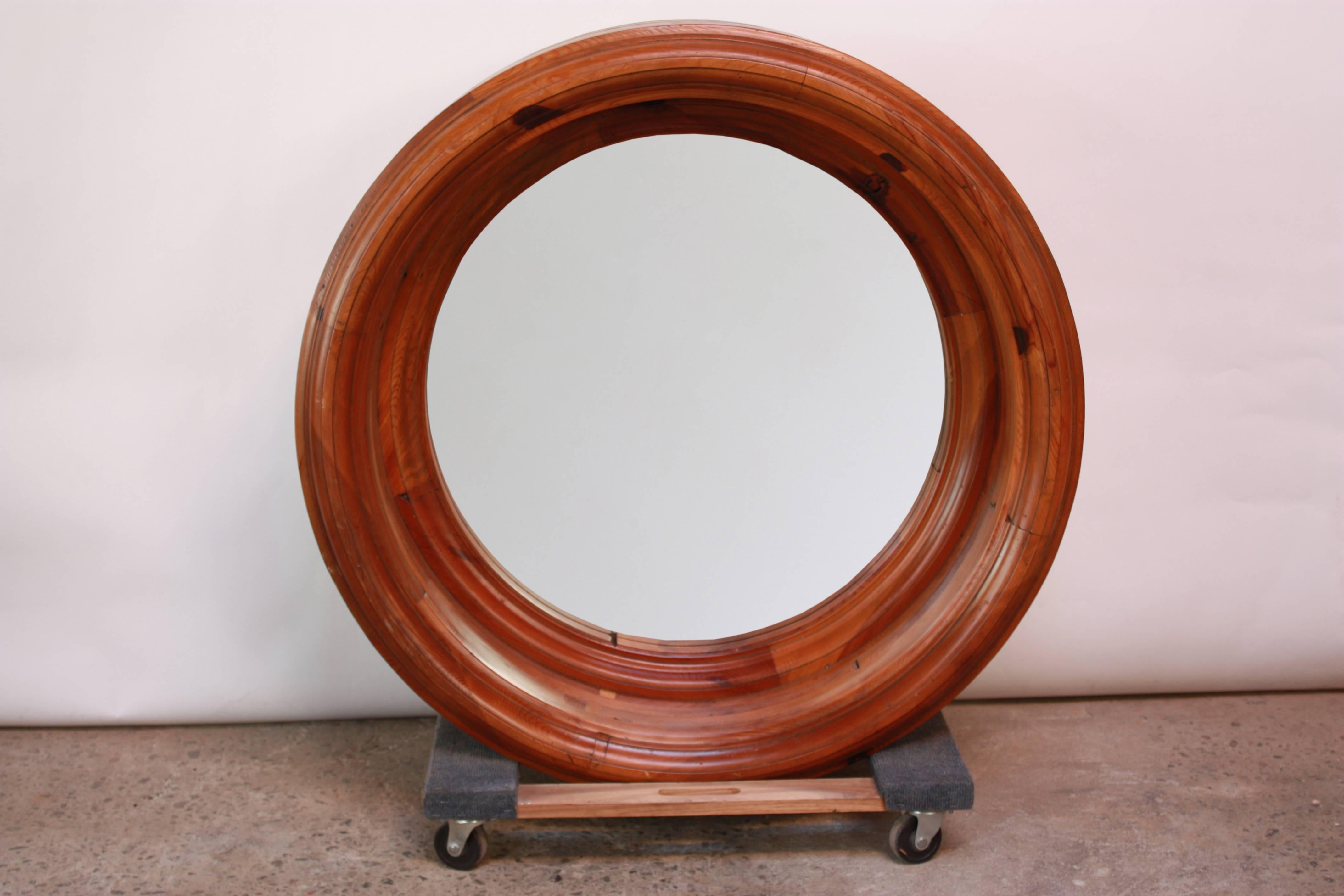 wood porthole mirror