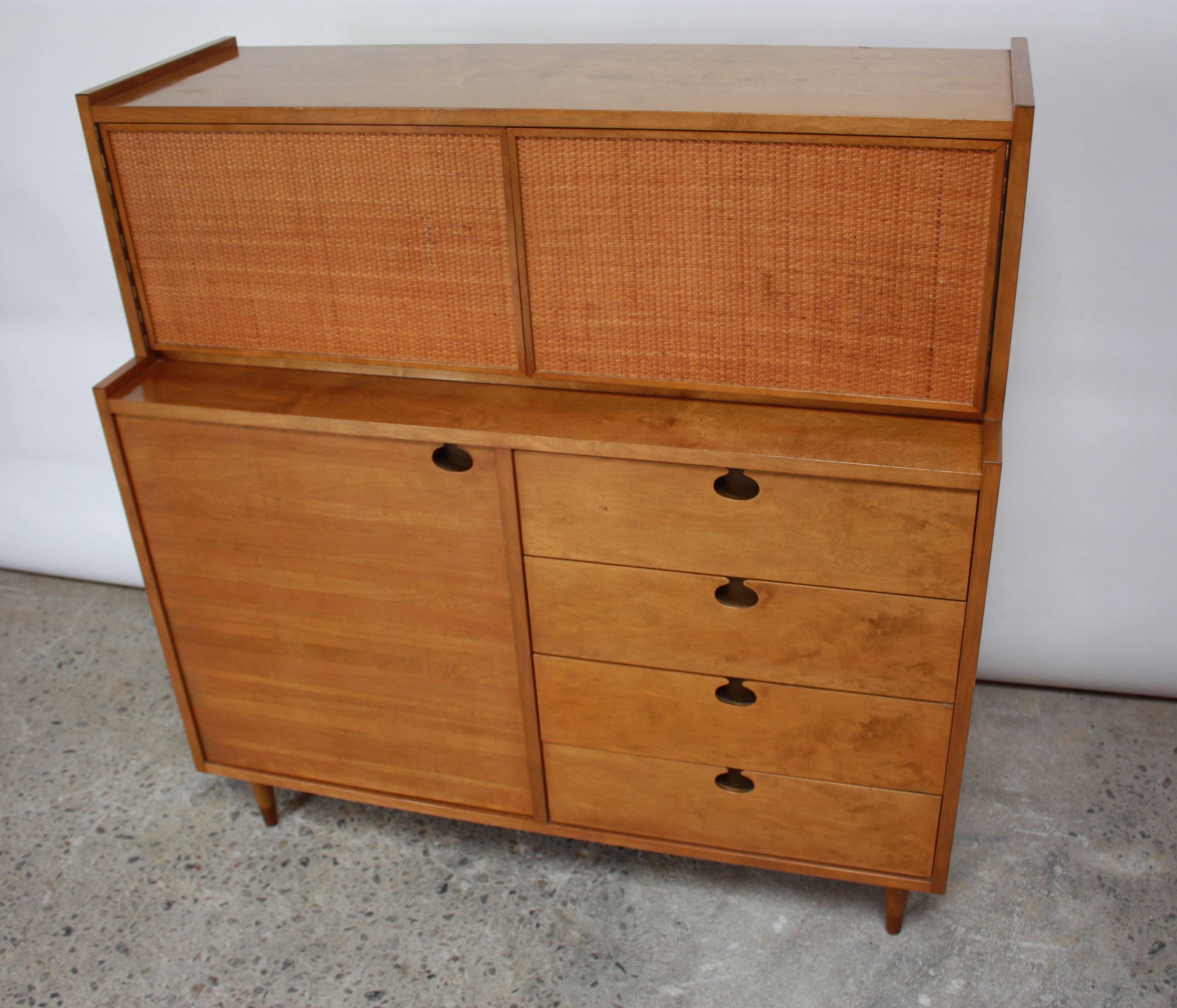 Mid-Century Modern Edmond J. Spence Cabinet in Maple and Cane