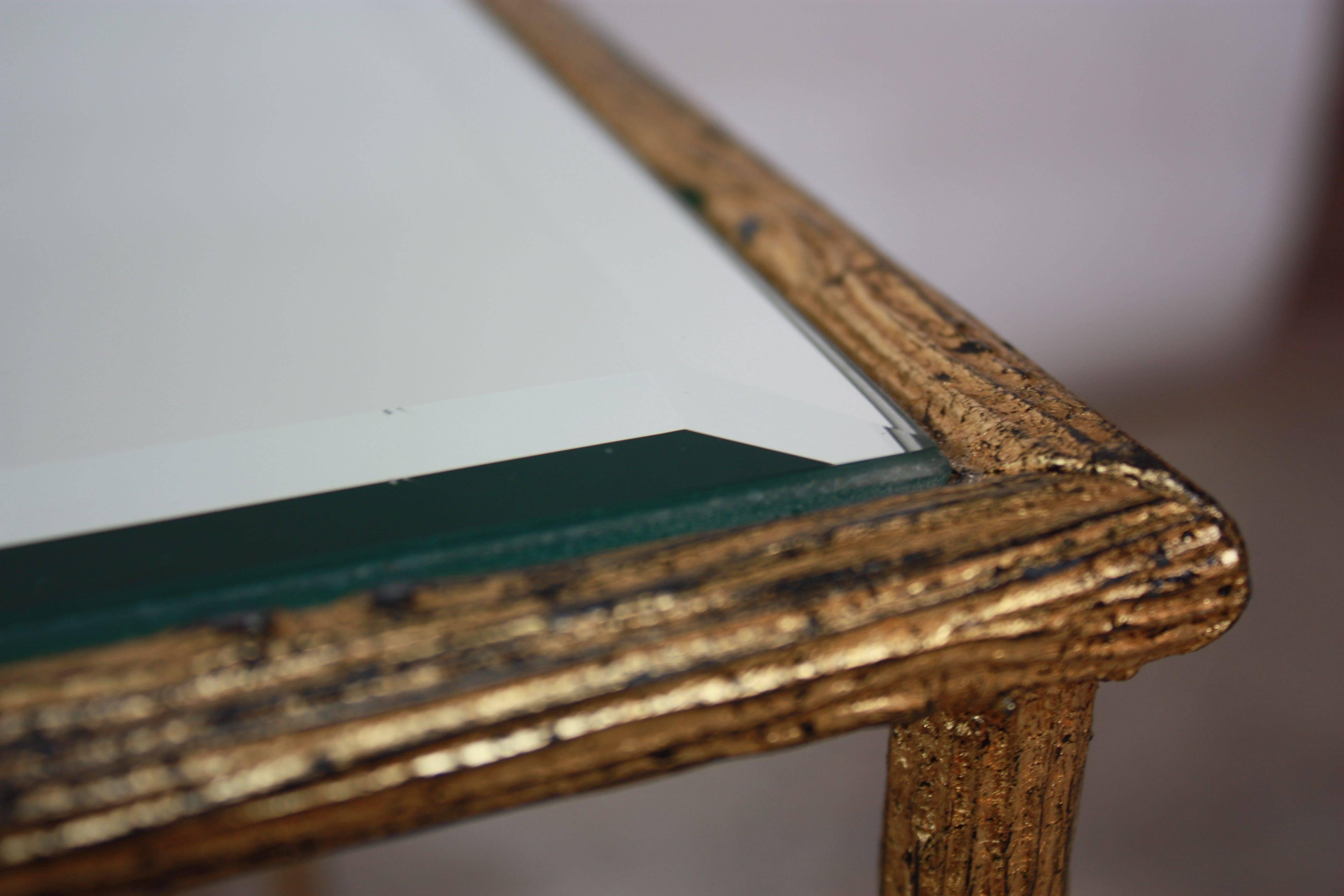 Pair of Italian Gilded X-Base Side Tables with Mirror Tops In Good Condition In Brooklyn, NY