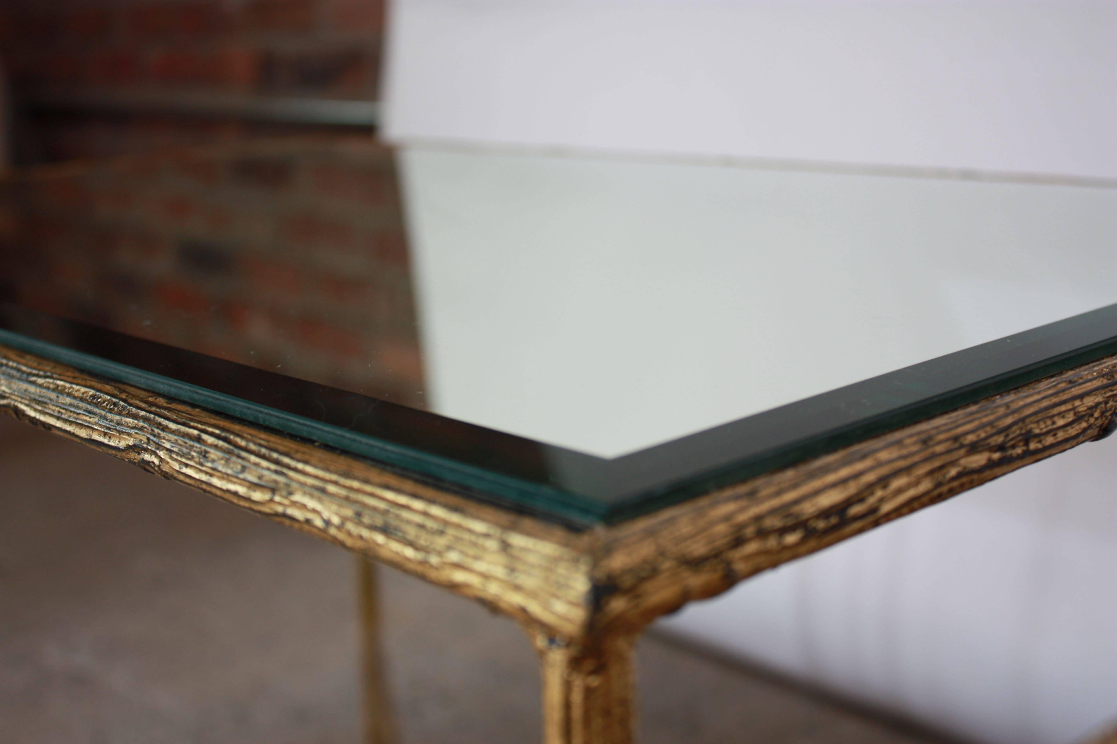 Mid-20th Century Pair of Italian Gilded X-Base Side Tables with Mirror Tops