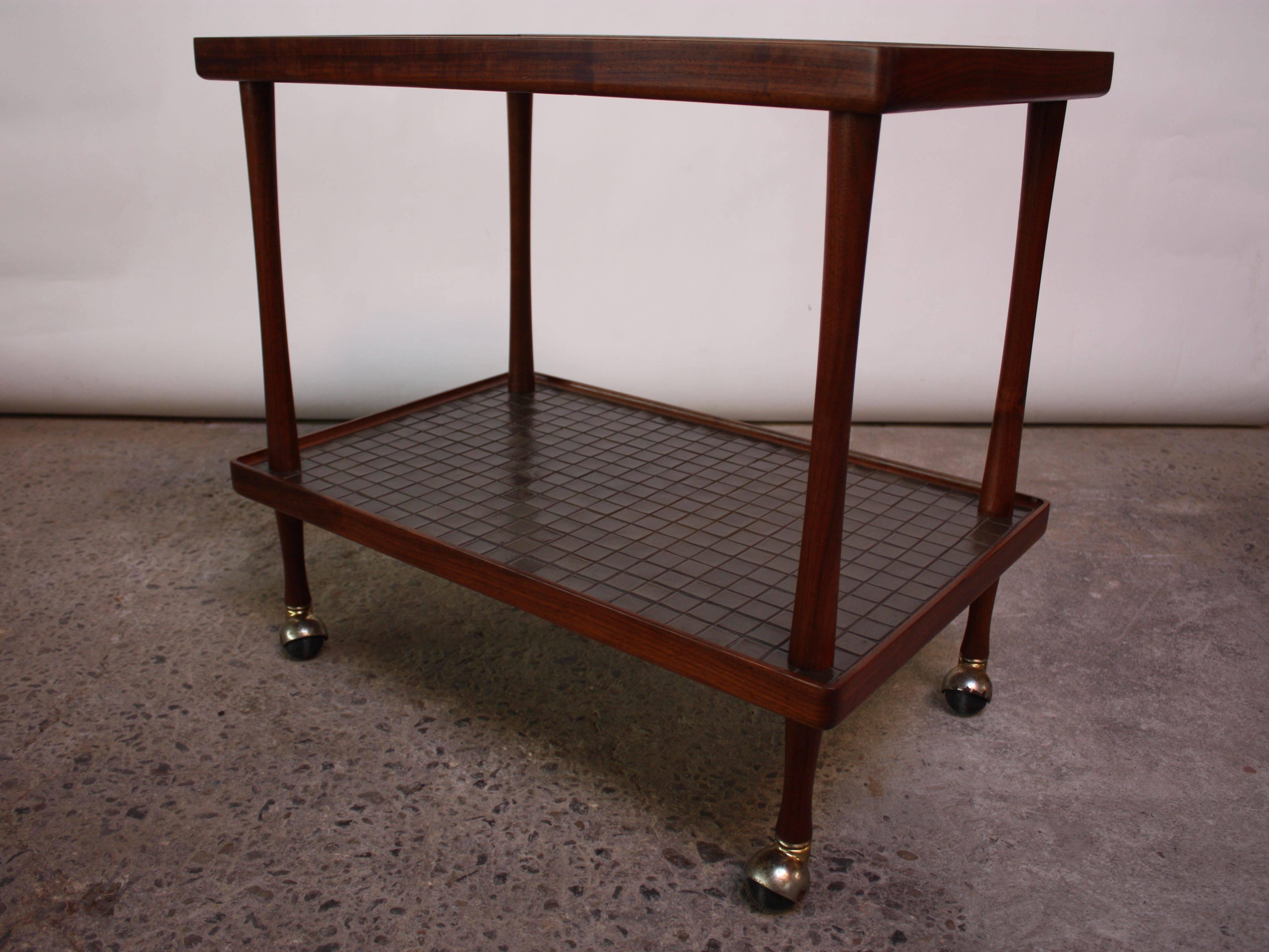 Two-Tiered Martz Ceramic Tile and Walnut Teacart 3
