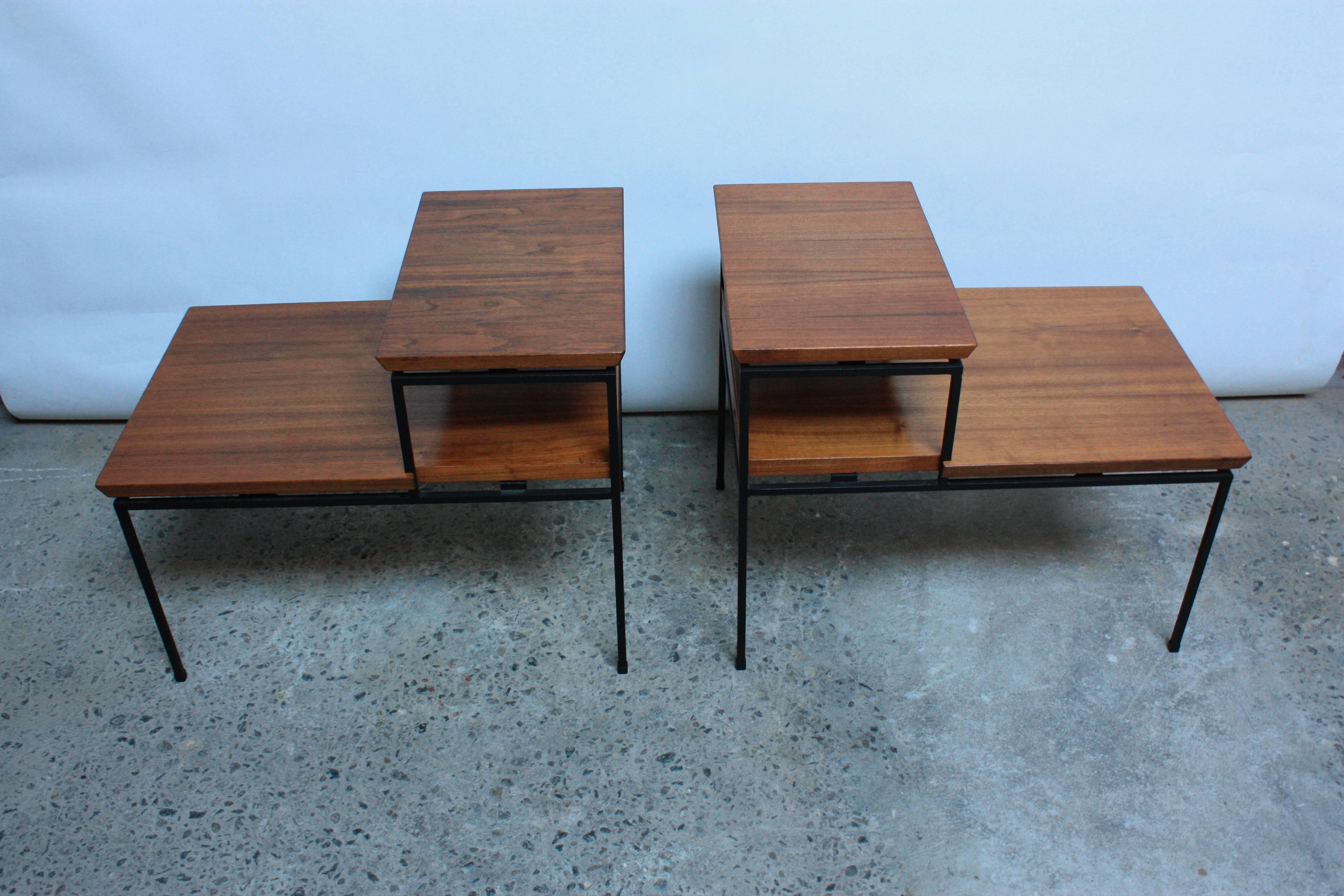 Pair of Two-Tier Walnut and Iron Side Tables by Furnwood Corp 3