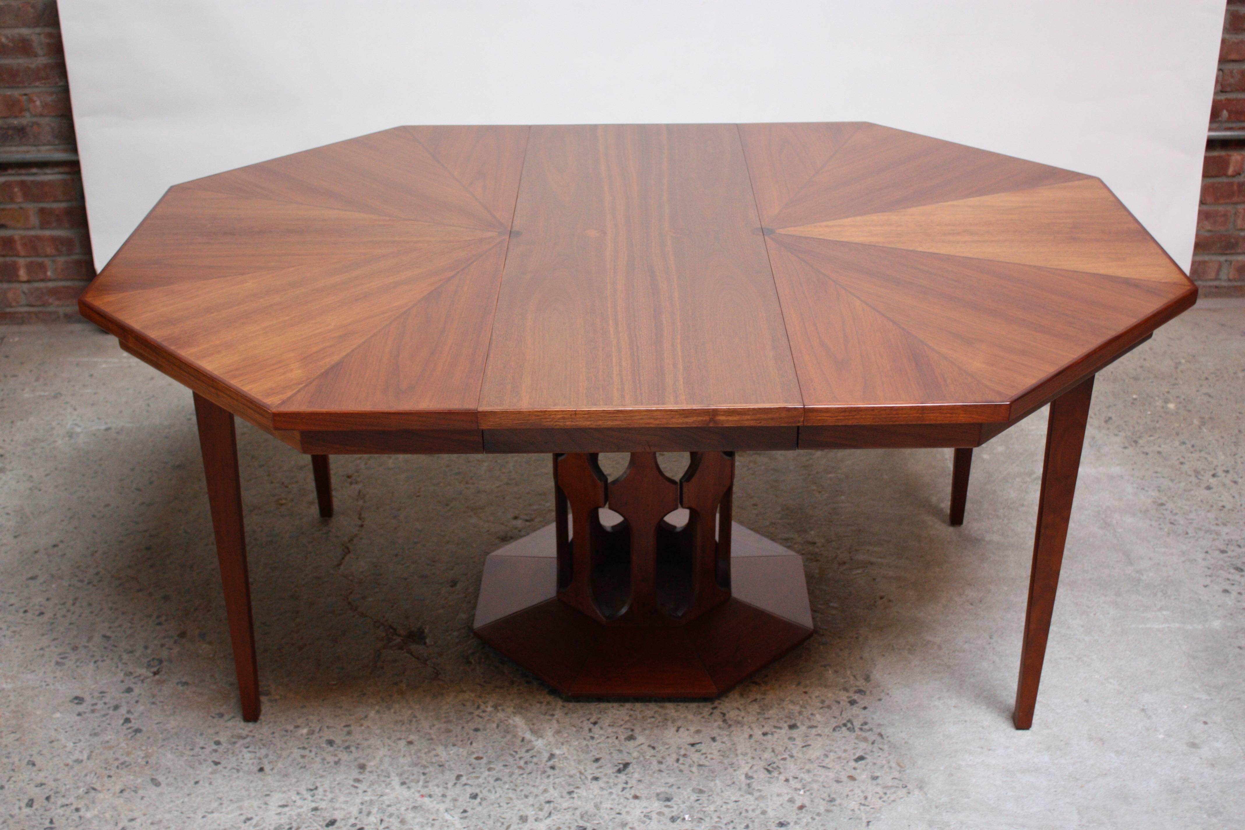 American Octagonal Walnut Dining Table Attributed to Harvey Probber