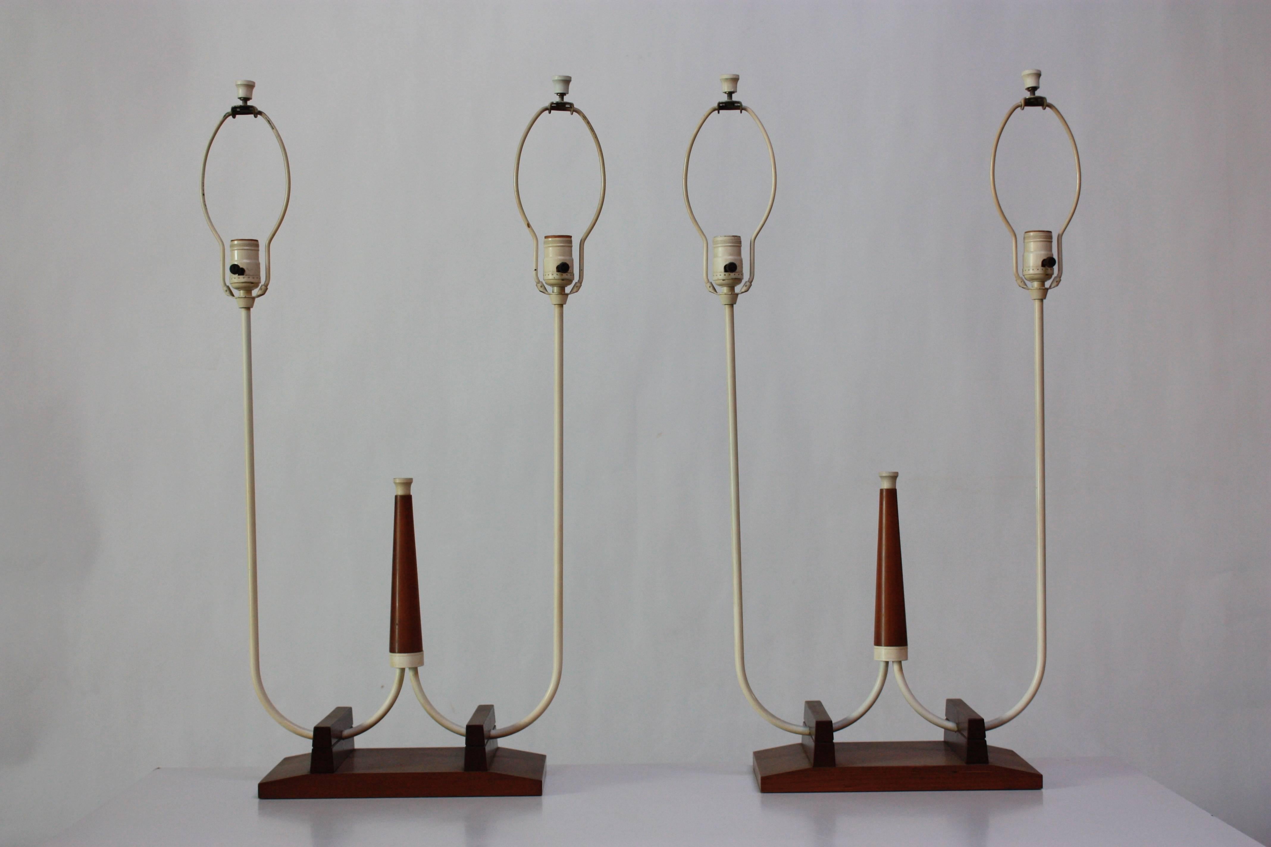 Pair of French Midcentury Double Fixture Table Lamps 3