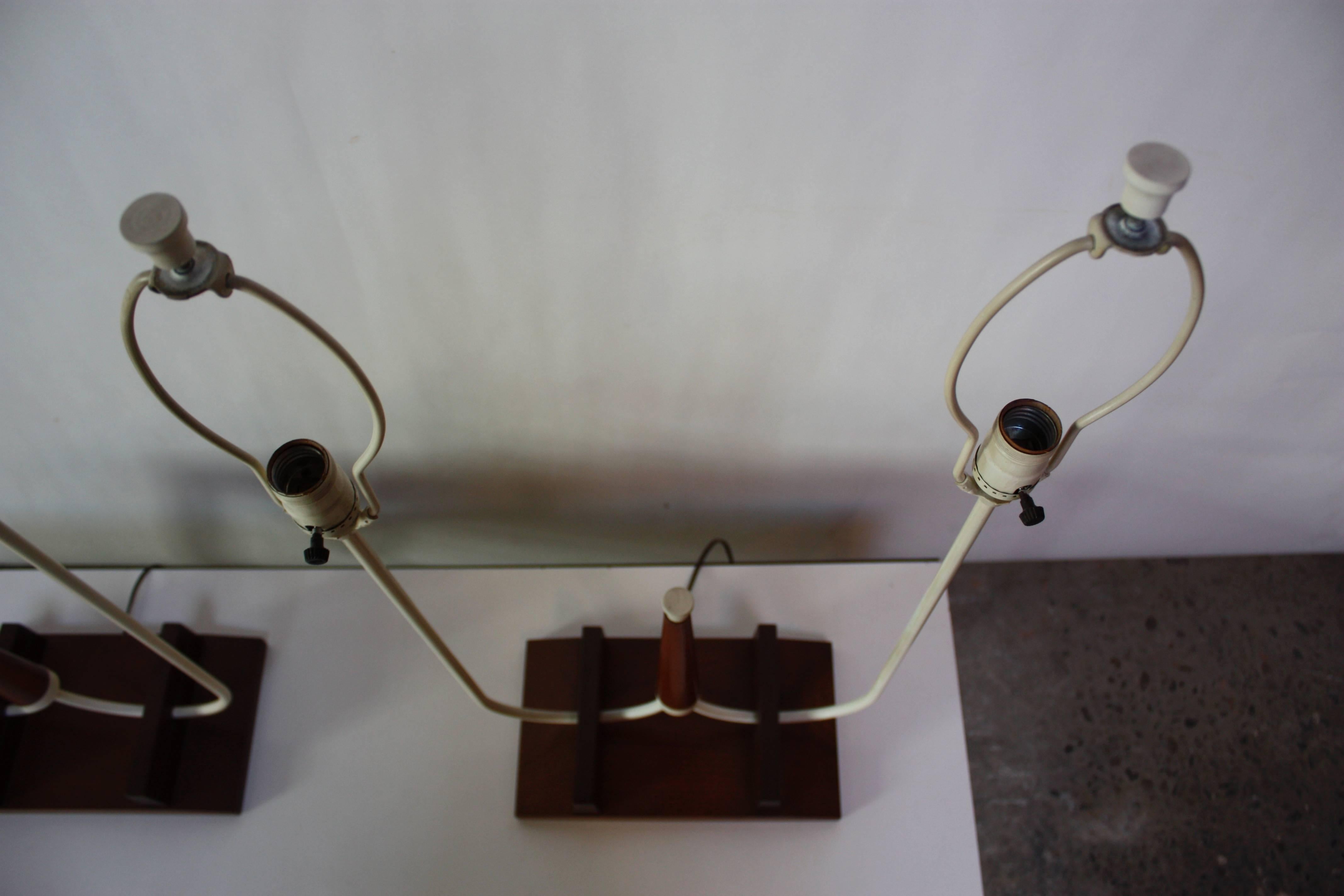 Mid-Century Modern Pair of French Midcentury Double Fixture Table Lamps