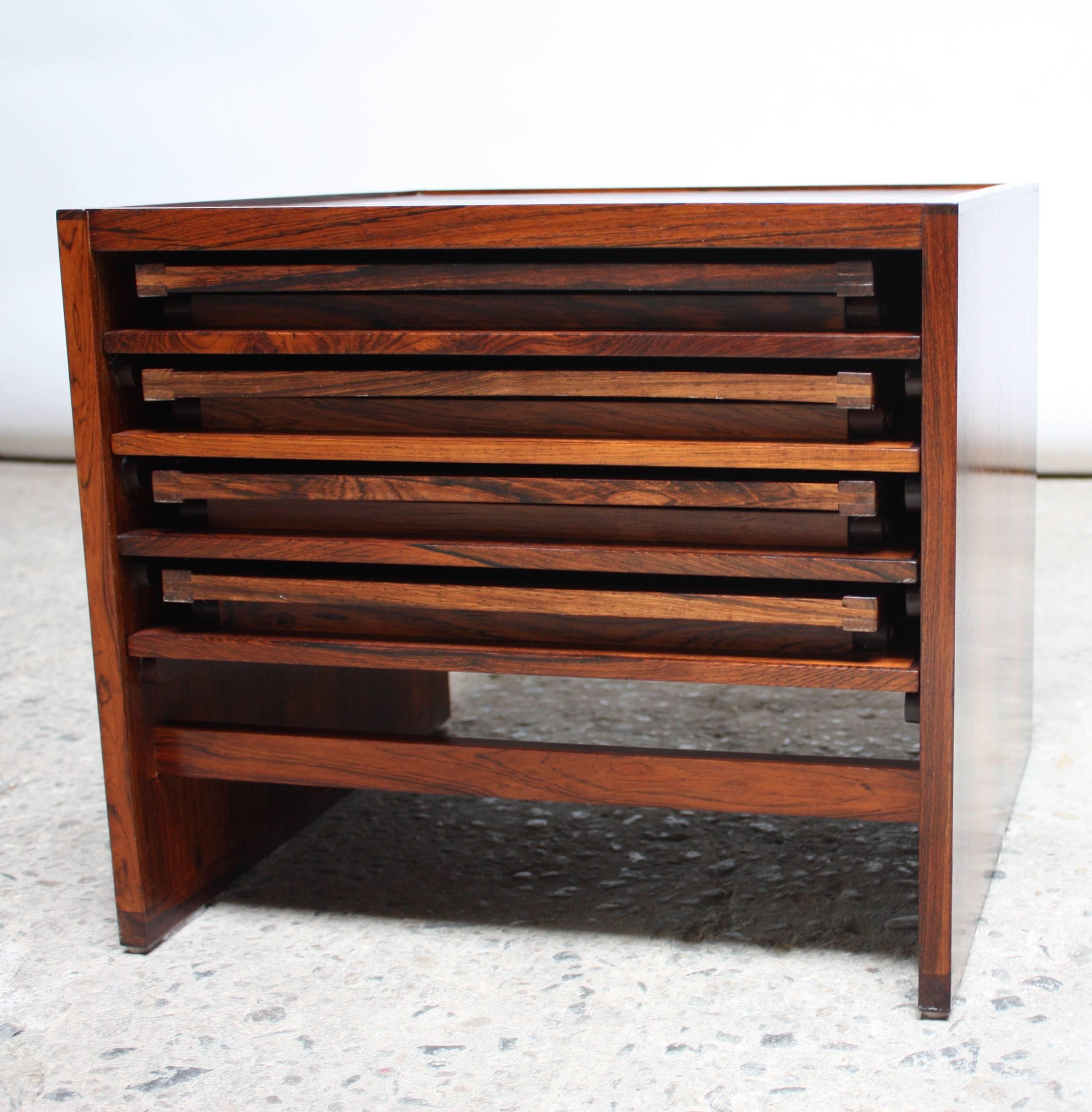 Aksel Kjersgaard Cube of Danish Modern Rosewood Tray Tables 2