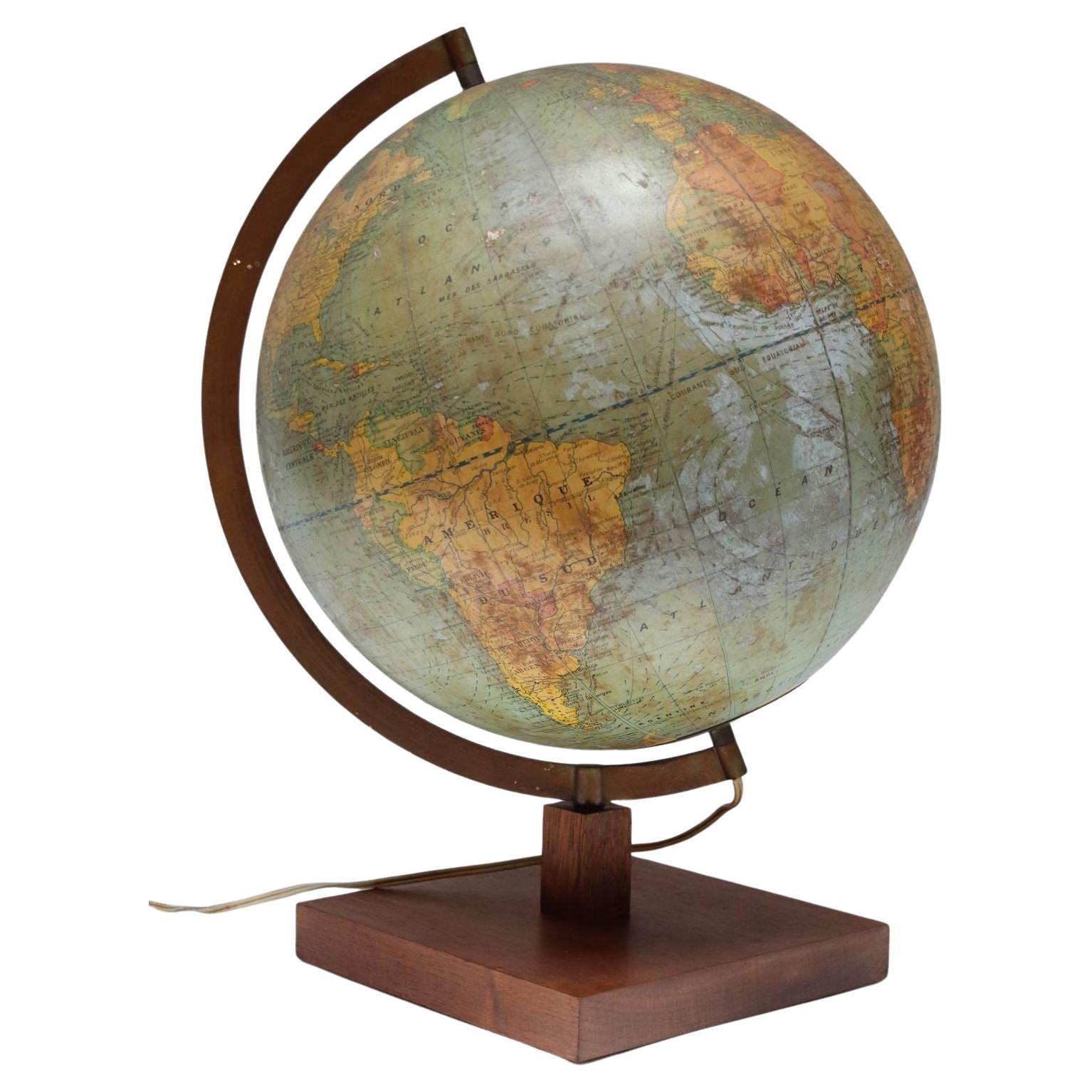 Vintage French Modern Illuminated Glass Globe Terrestre by Girard et Barrère