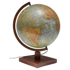 Globe Terrestre illuminé en verre, Vintage French Modern, Girard et Barrère