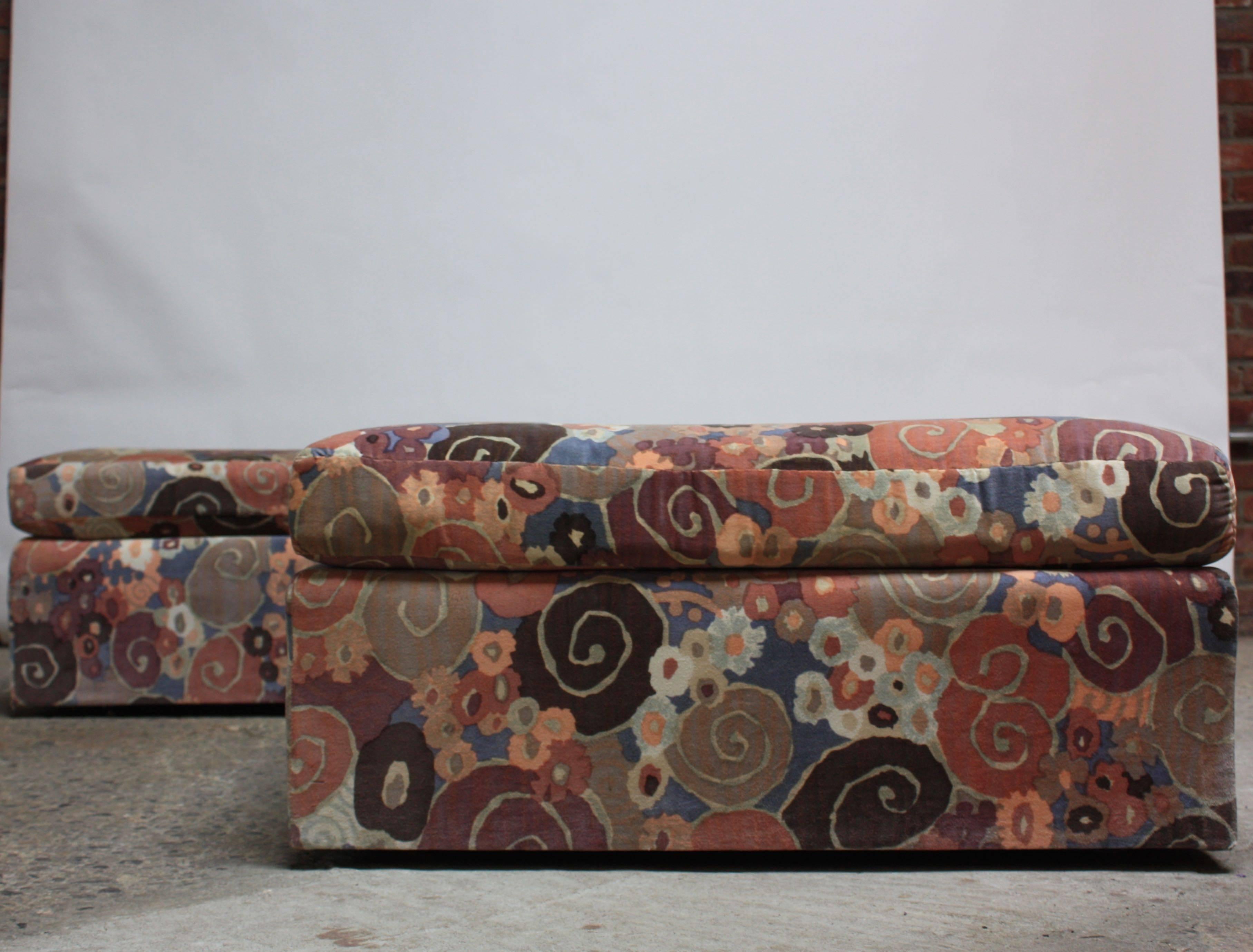 Late 20th Century Pair of Ottomans in Jack Lenor Larsen Fabric