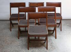 Set of Six Pierre Jeanneret Library Chairs in Teak and Cane